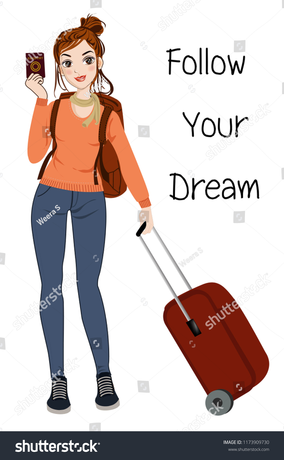 Character Woman Traveling Vector Illustration Stock Vector Royalty Free 1173909730