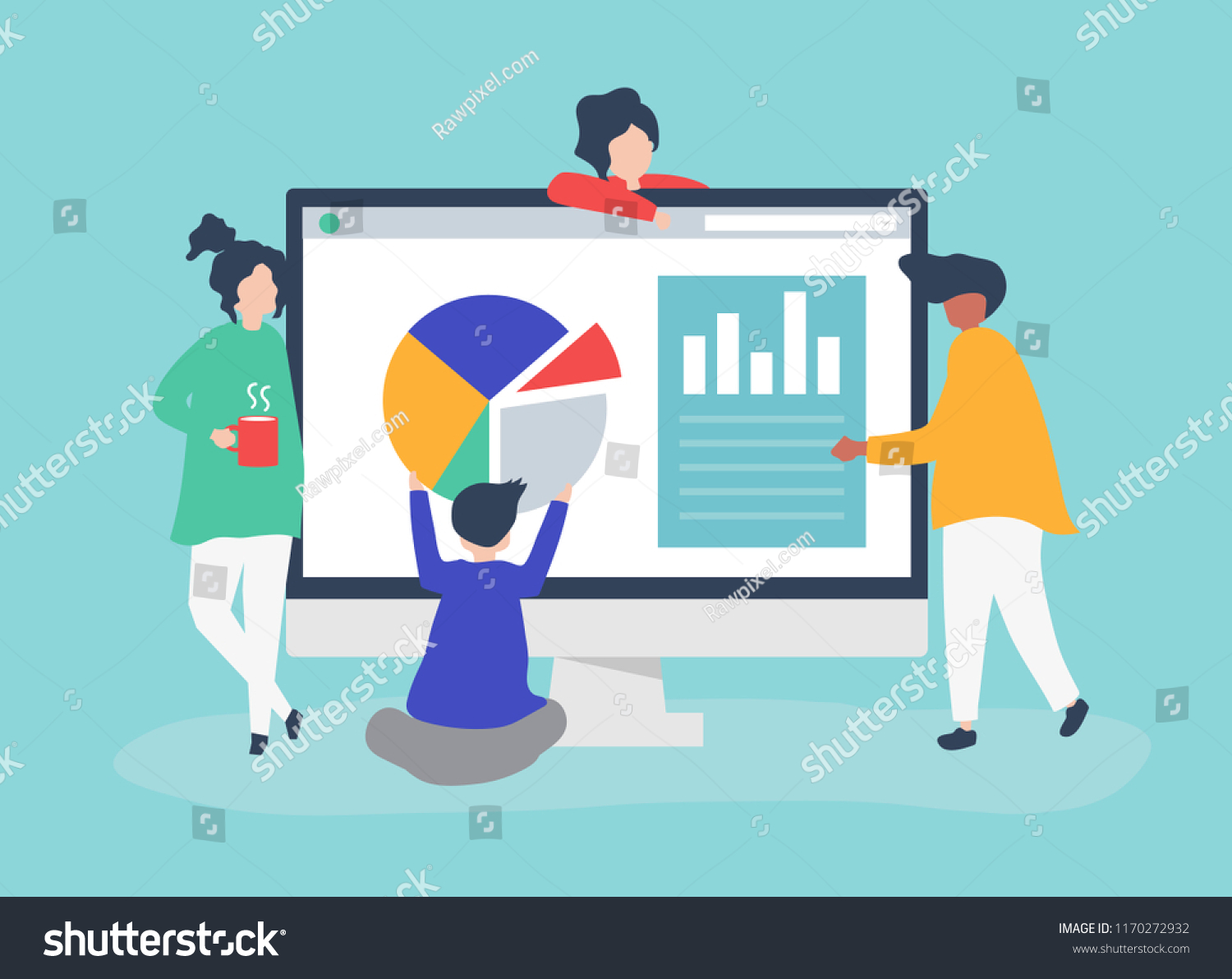 Characters People Analyzing Graphs Diagrams Illustration Stock Vector 