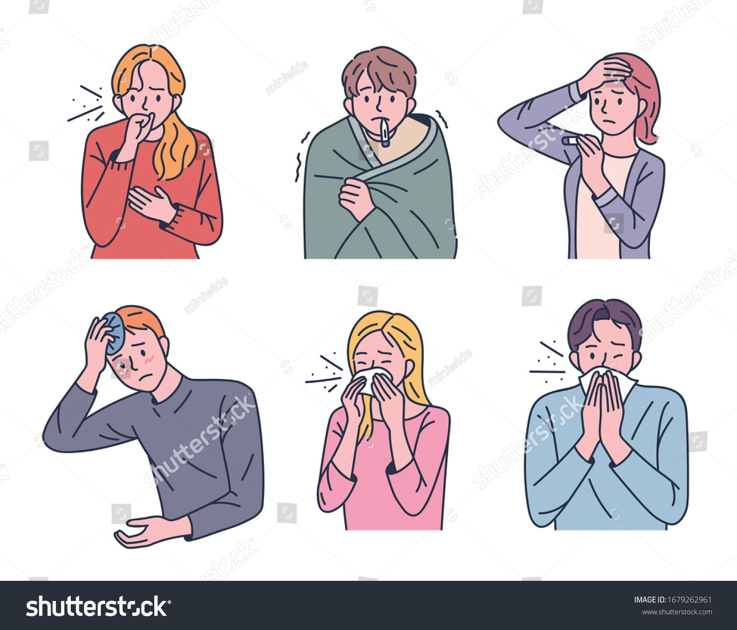 Characters Showing Various Symptoms Cold Flat Stock Vector (Royalty ...