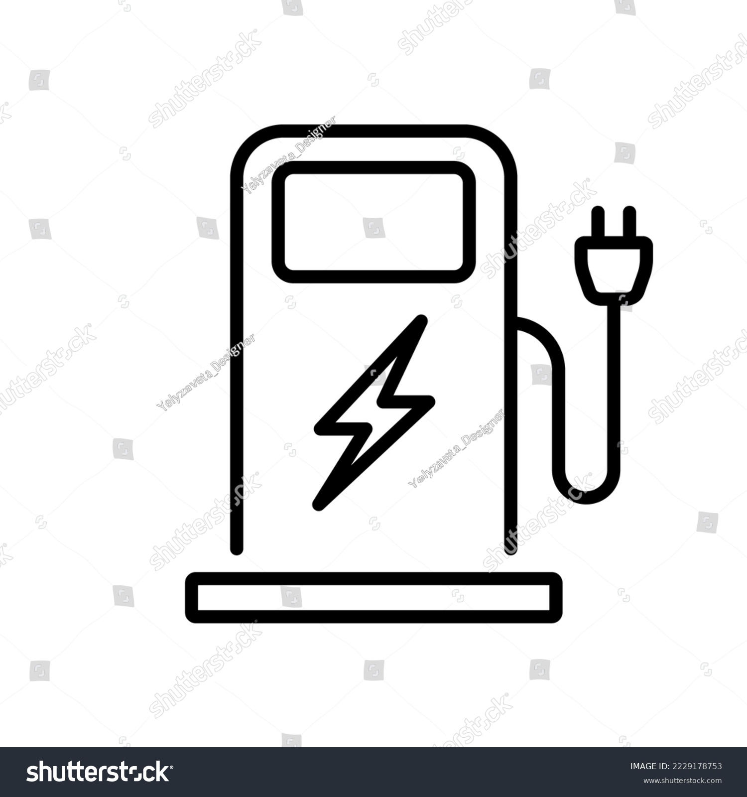 SVG of Charger with Plug for Electric Auto Line Icon. Electric Station for Vehicle Car Pictogram. Charge Station for Green Energy Automobile Outline Icon. Editable Stroke. Isolated Vector Illustration. svg