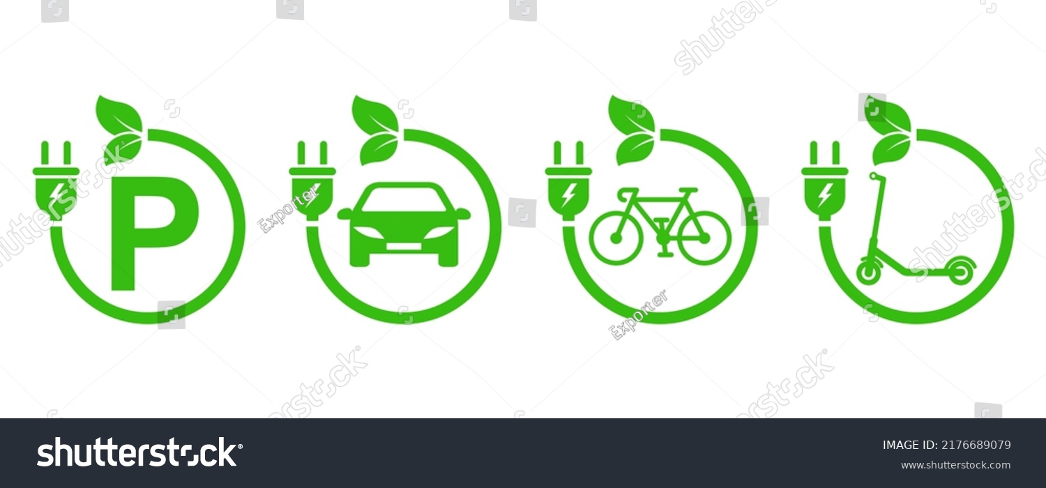 SVG of Charging stations vector icons. Charging for bicycle, car and electric scooter. Point eco recharge energy. Green parking. svg