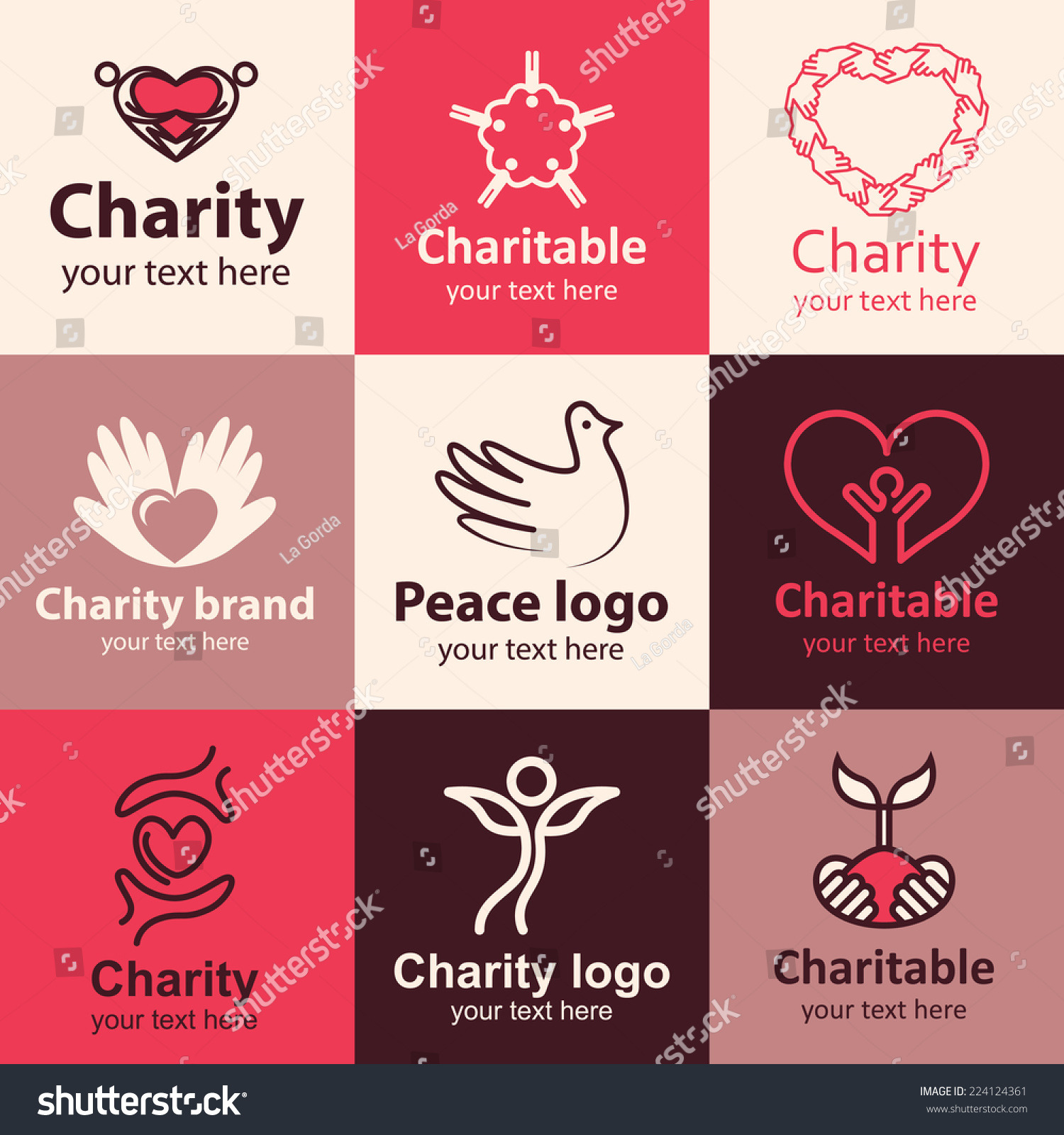 Charity Flat Icons Set Logo Ideas Stock Vector Royalty Free
