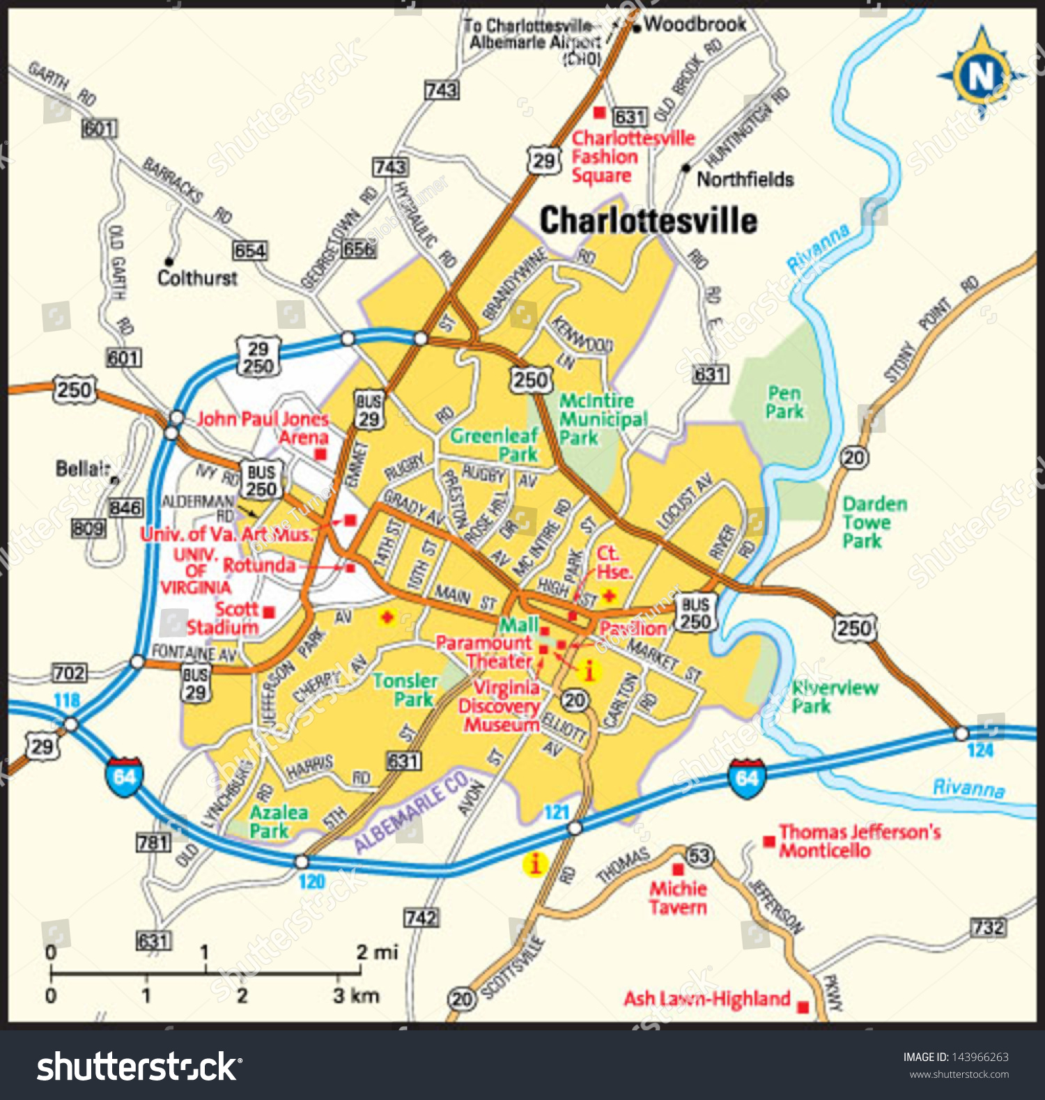 Charlottesville Virginia Area Map Stock Vector 143966263 - Shutterstock