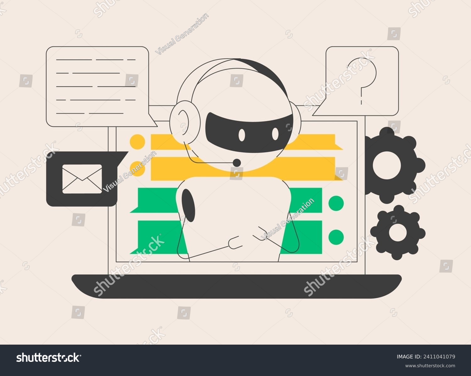 chatbot with headset on laptop screen clip art preview