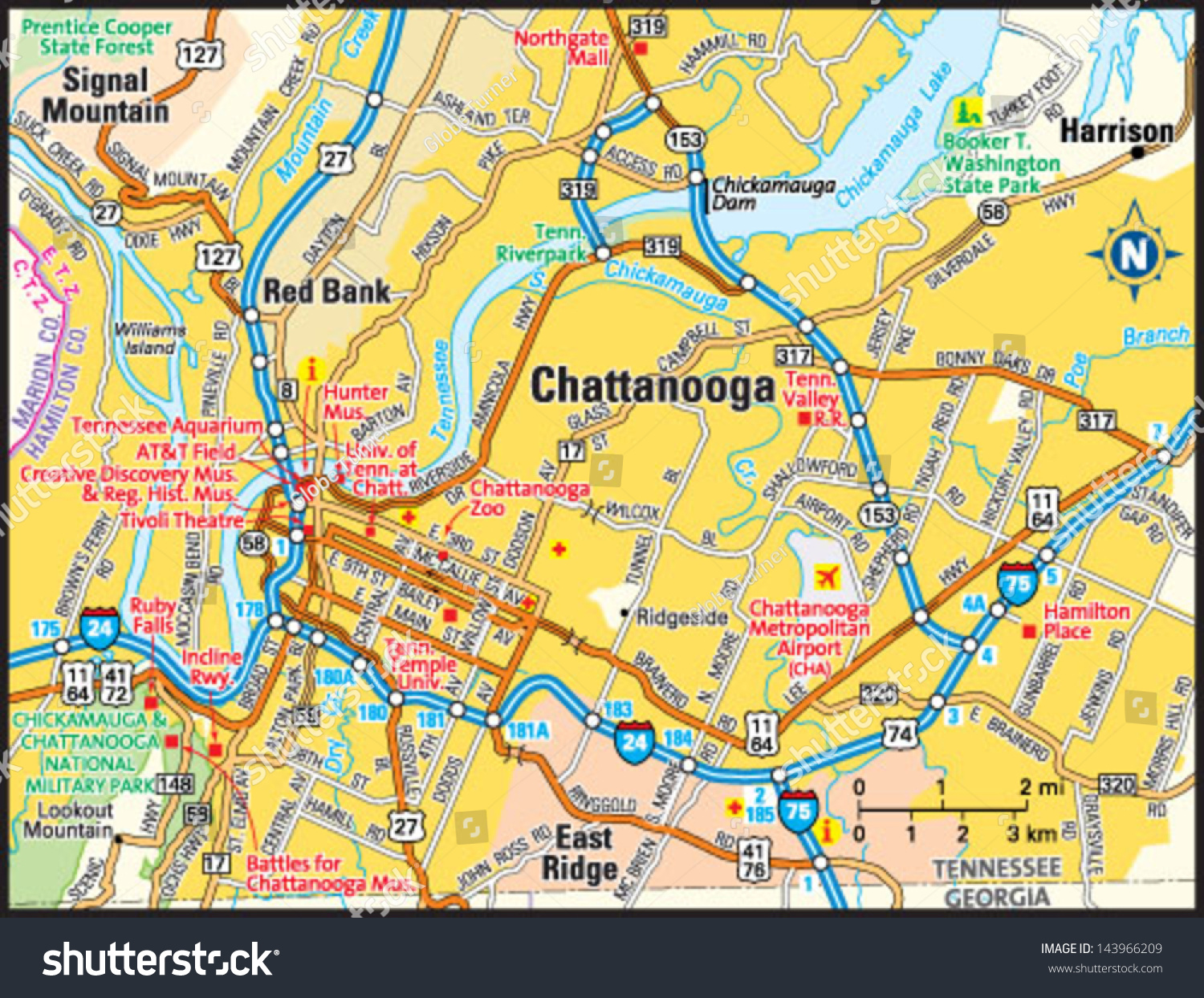 map of chattanooga tn Chattanooga Tennessee Area Map Stock Vector Royalty Free 143966209