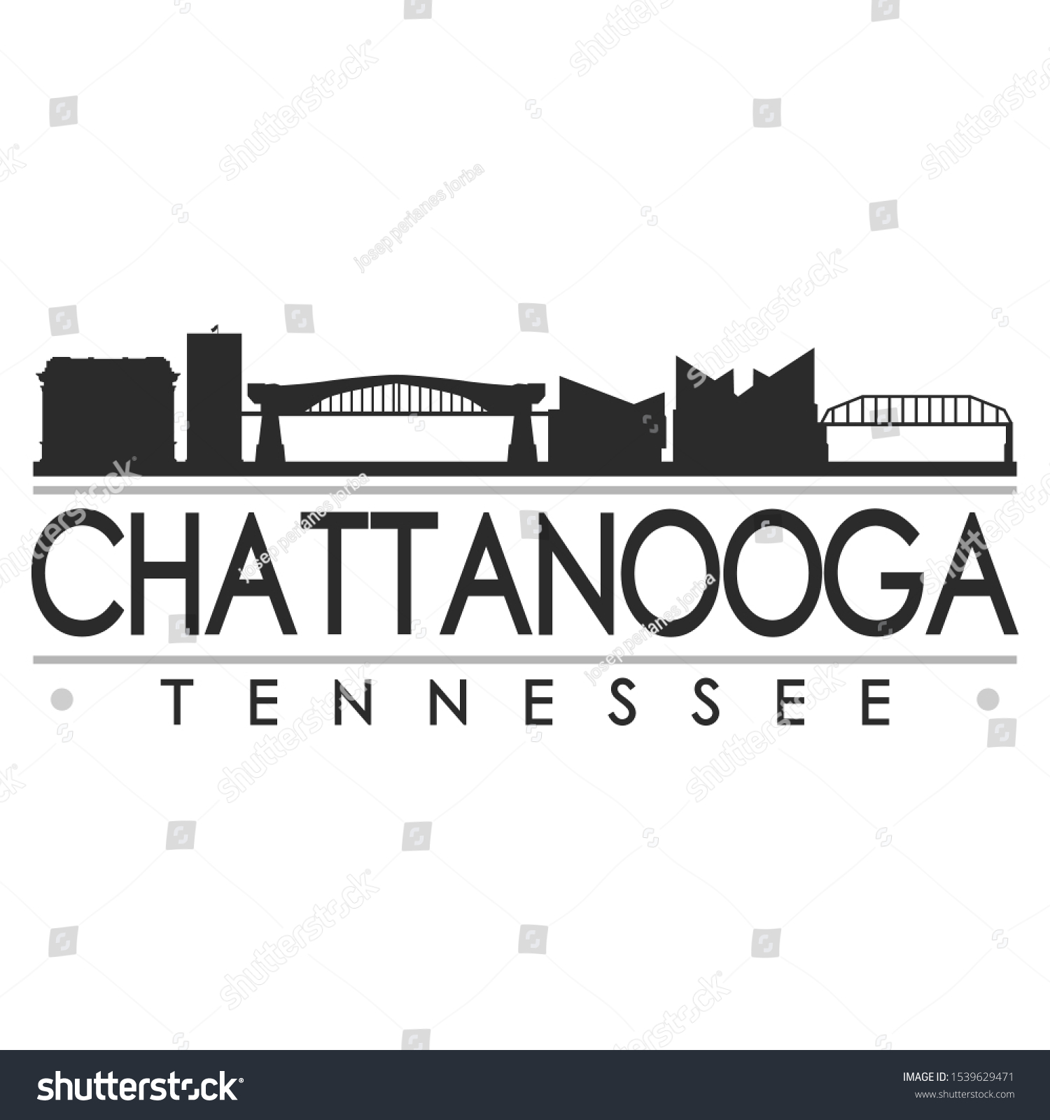 Chattanooga Tennessee Skyline Silhouette City Cityscape Stock Vector Royalty Free