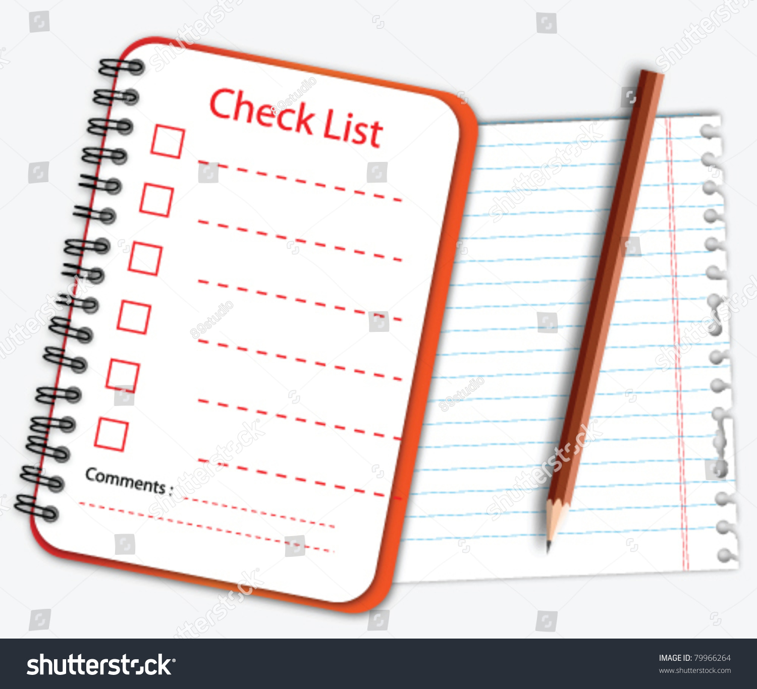 Check List Notebook Note Paper Pencil Stock Vector 79966264 - Shutterstock