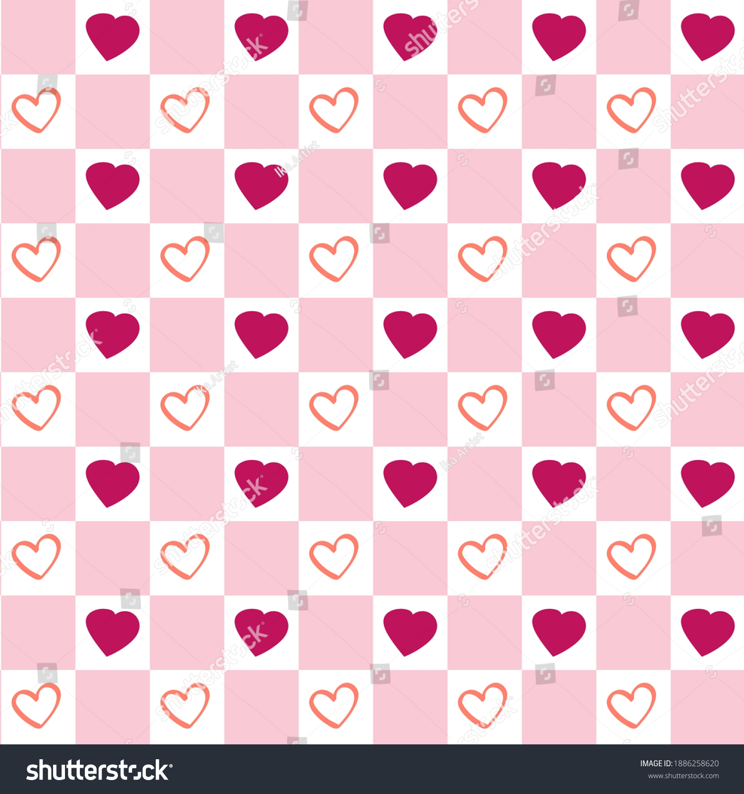 Checkered Background Hearts Vector Seamless Pattern Stock Vector ...