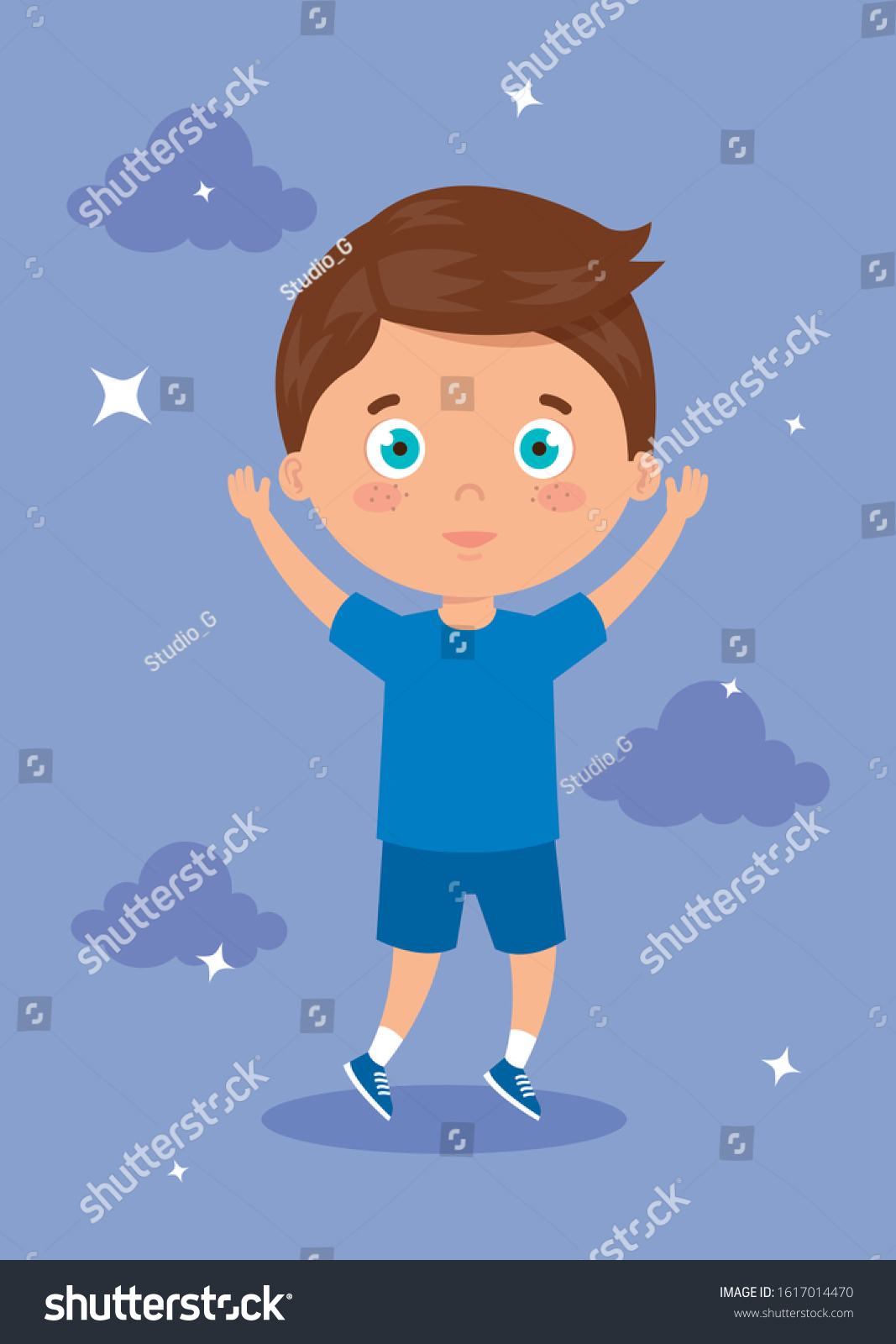 Cheerful Boy Standing His Hands Vector Stock Vector (Royalty Free ...