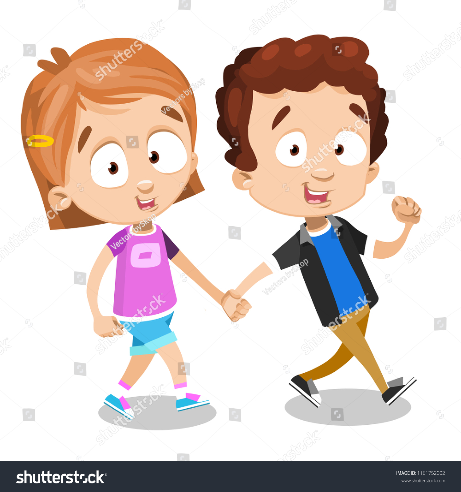Cheerful Children Holding Hands Cute Teenagers Stock Vector Royalty Free