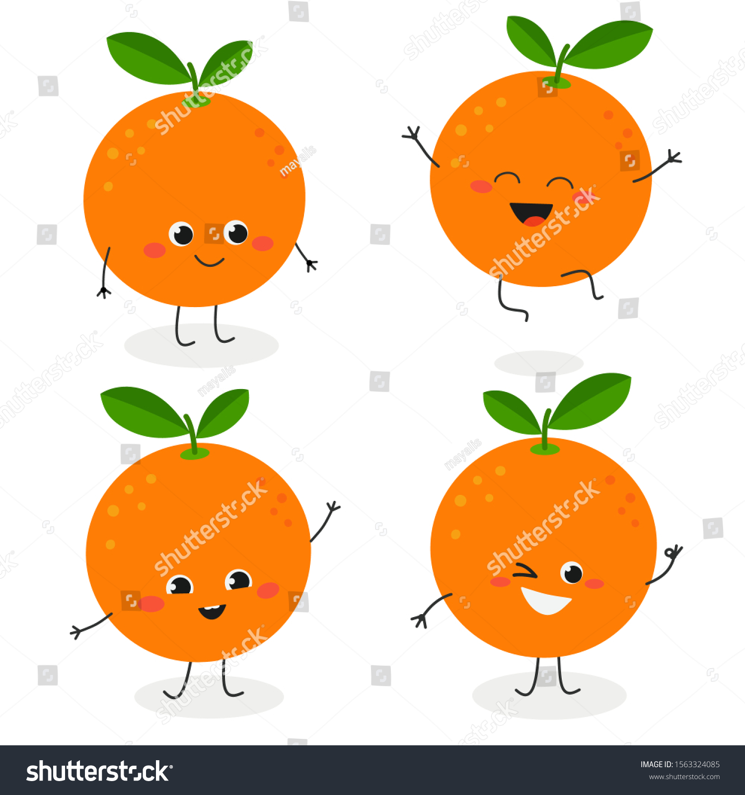 Cheerful Funny Cartoon Orange Characters Flat Stock Vector (Royalty ...