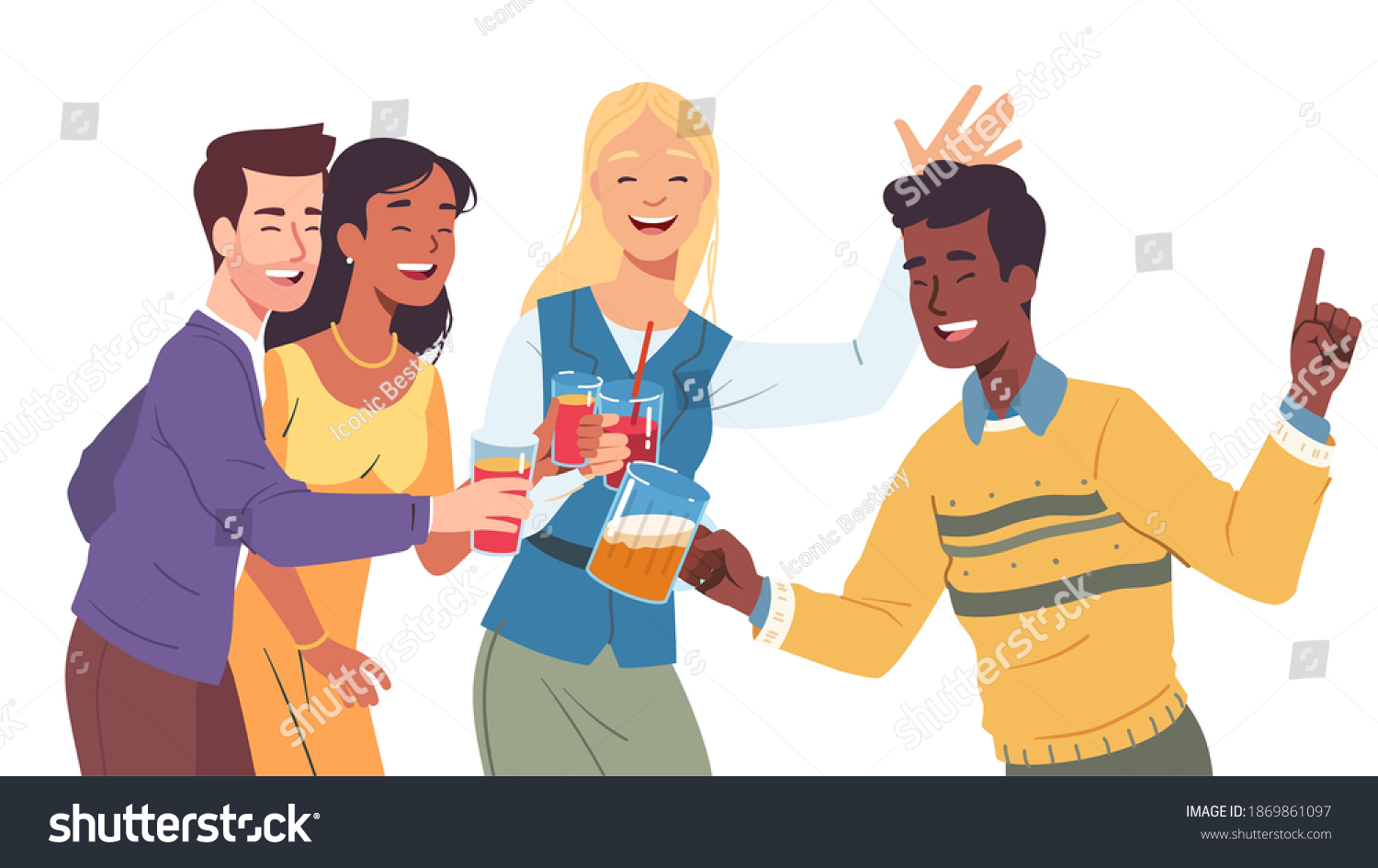 Cheerful Men Women Toasting Clinking Glasses Stock Vector (Royalty Free ...