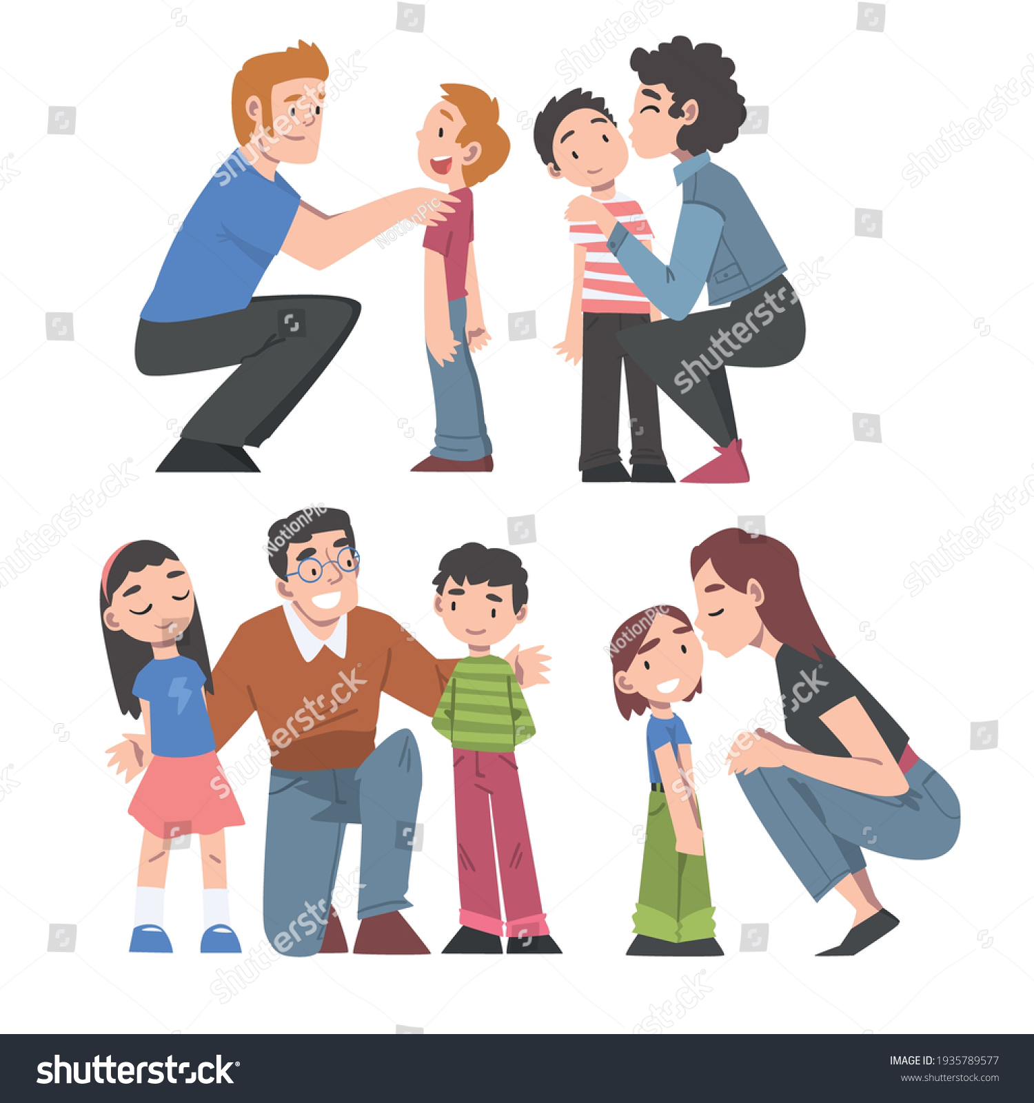 Cheerful Mom Dad Hugging Kissing Their Stock Vector (Royalty Free ...