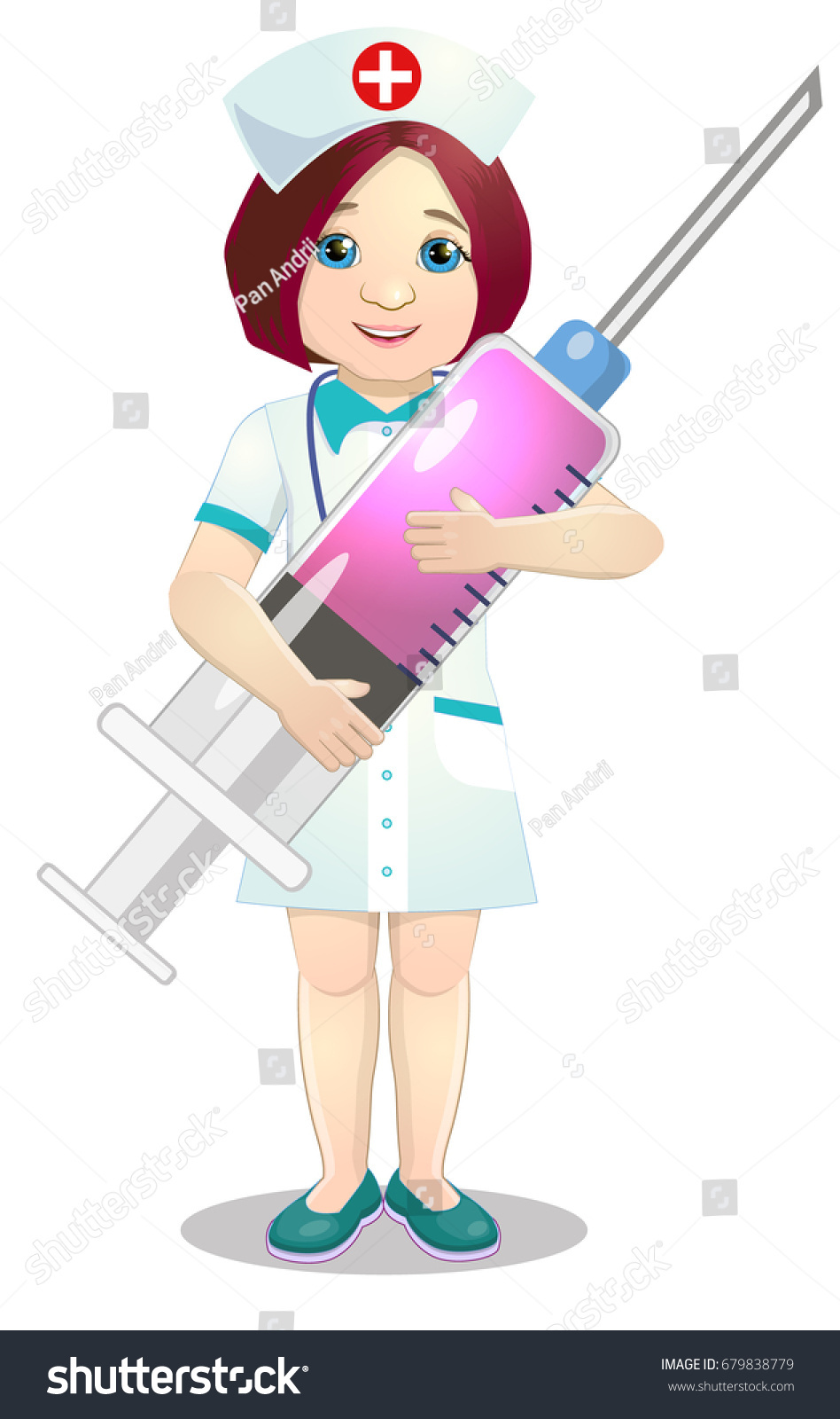 Cheerful Nurse Injection Syringe Vector Illustration Stock Vector ...