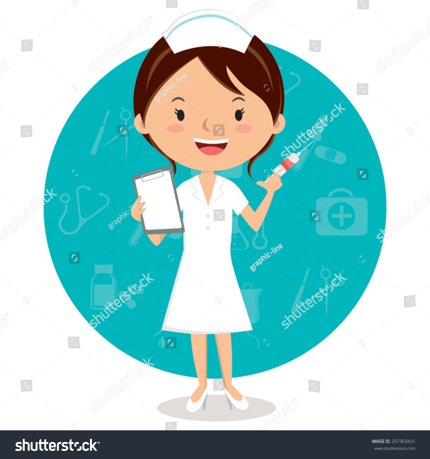 Cheerful Nurse Injection Syringe Vector Illustration Stock Vector ...