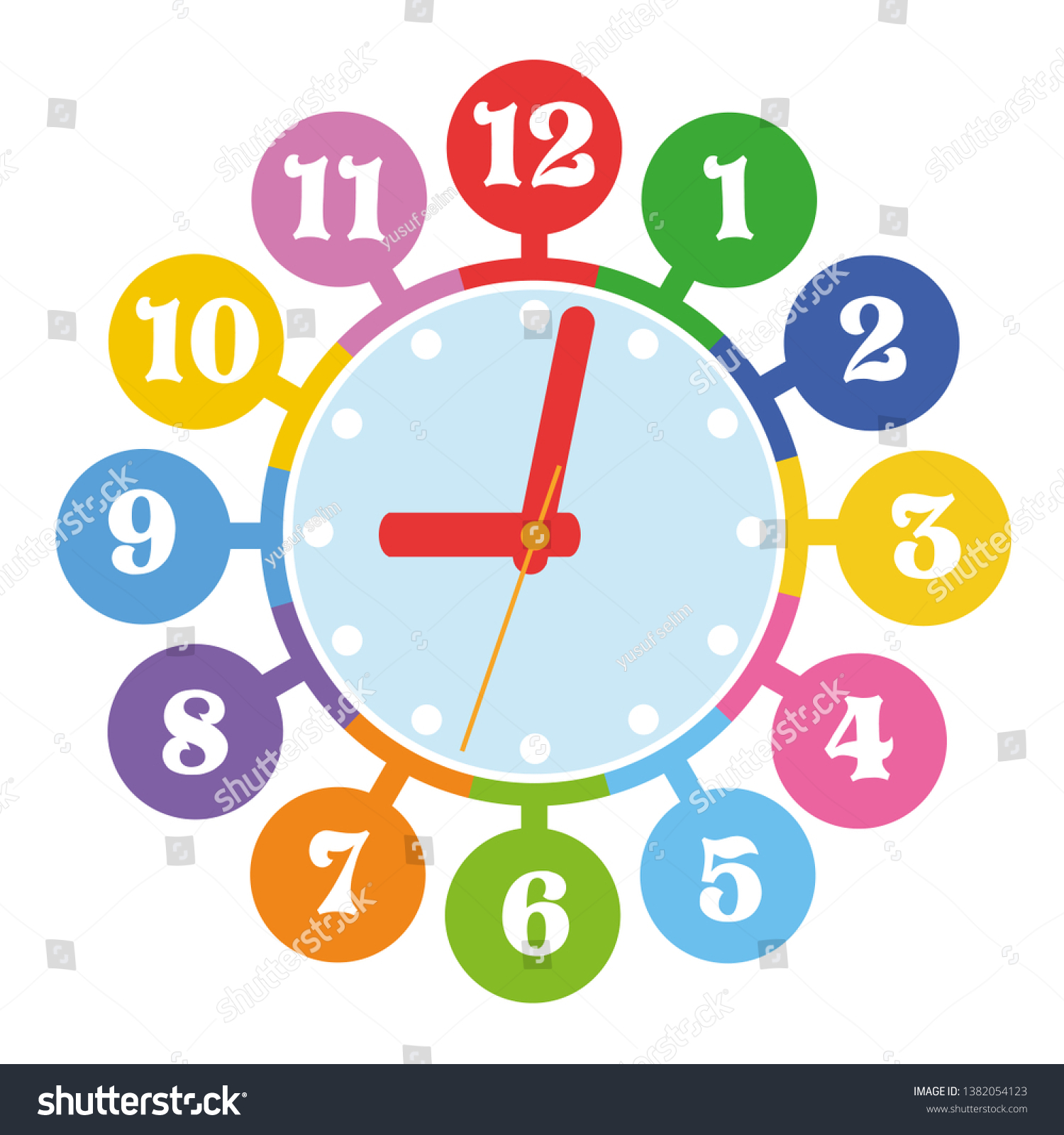 Cheerful Wall Clock Colorful Numbers Stock Vector (Royalty Free ...