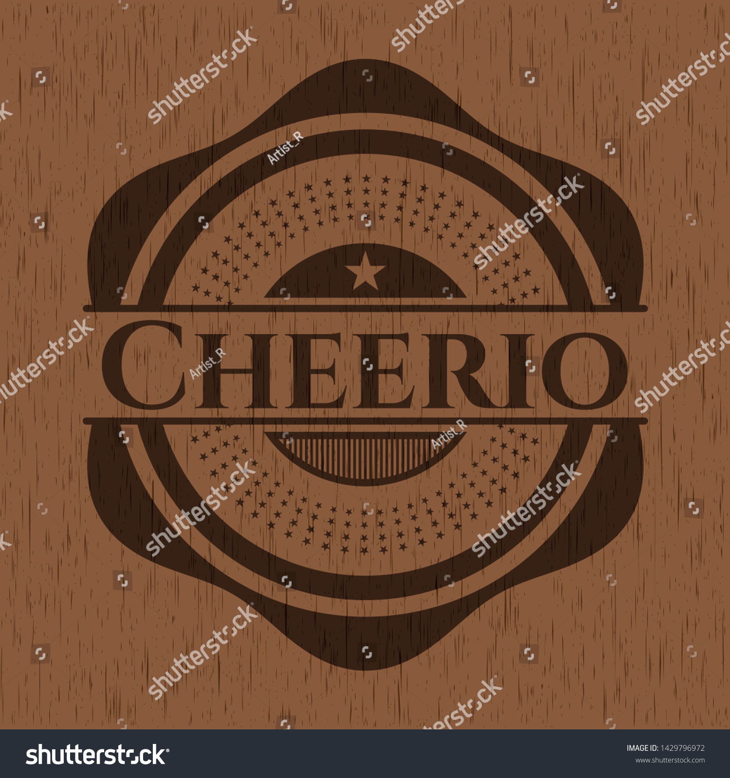 SVG of Cheerio badge with wood background svg