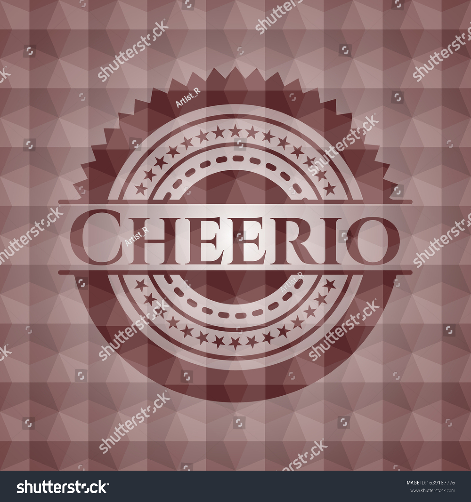 SVG of Cheerio red emblem or badge with abstract geometric polygonal pattern background. Seamless. svg