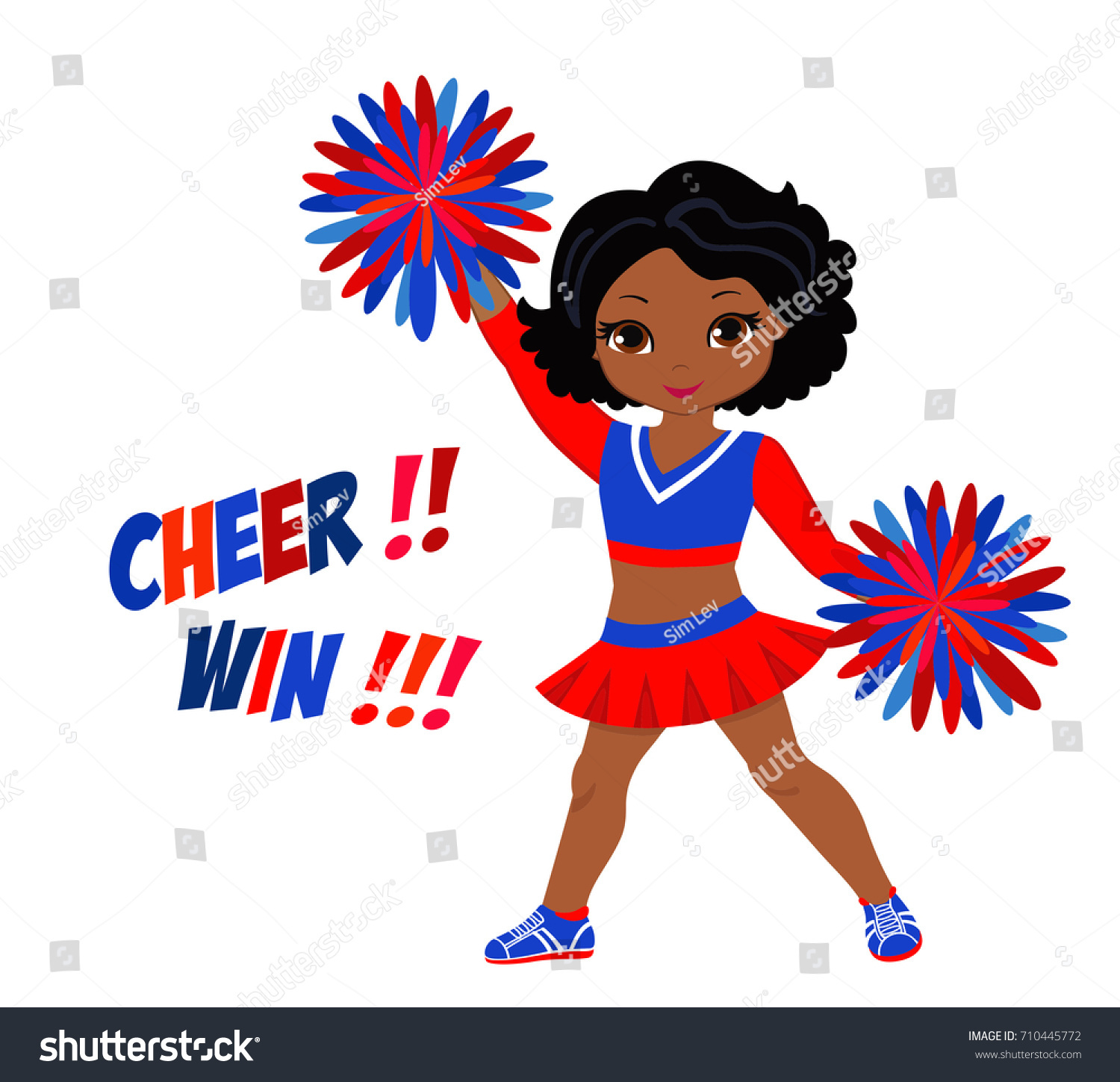 Cheerleader Red Blue Uniform Pom Poms Stock Vector Royalty Free