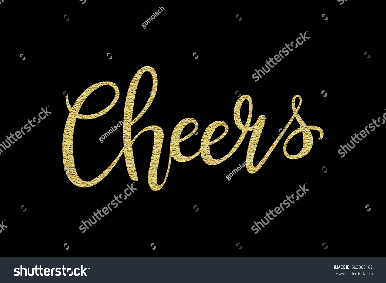 SVG of Cheers hand-drawn lettering decoration text with gold sparkles on black background. Design template for greeting cards, invitations, banners, gifts, prints and posters. Calligraphic inscription. svg