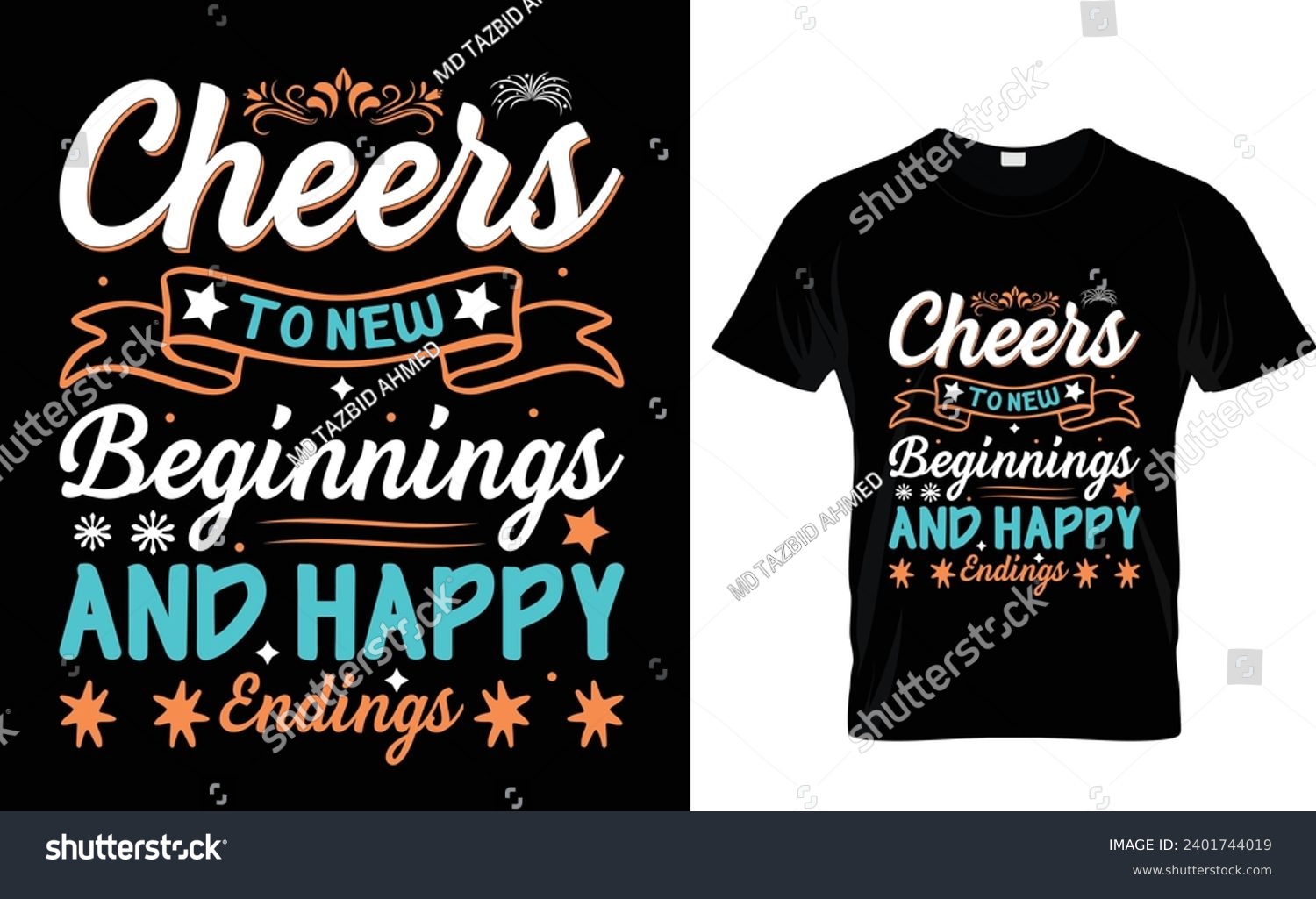 SVG of Cheers  to new  beginnings  and happy endings  
Happy new year 2024 t-shirt design, New year t-shirt design, 2024 t-shirt design svg