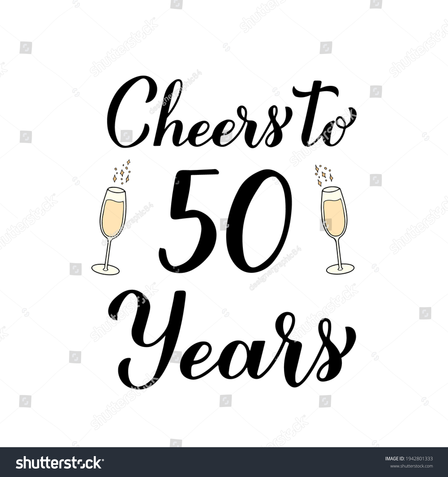 SVG of Cheers to 50 years calligraphy hand lettering with glasses of champagne. 50th Birthday or Anniversary celebration poster. Vector template for greeting card, banner, invitation, poster, sticker, etc. svg
