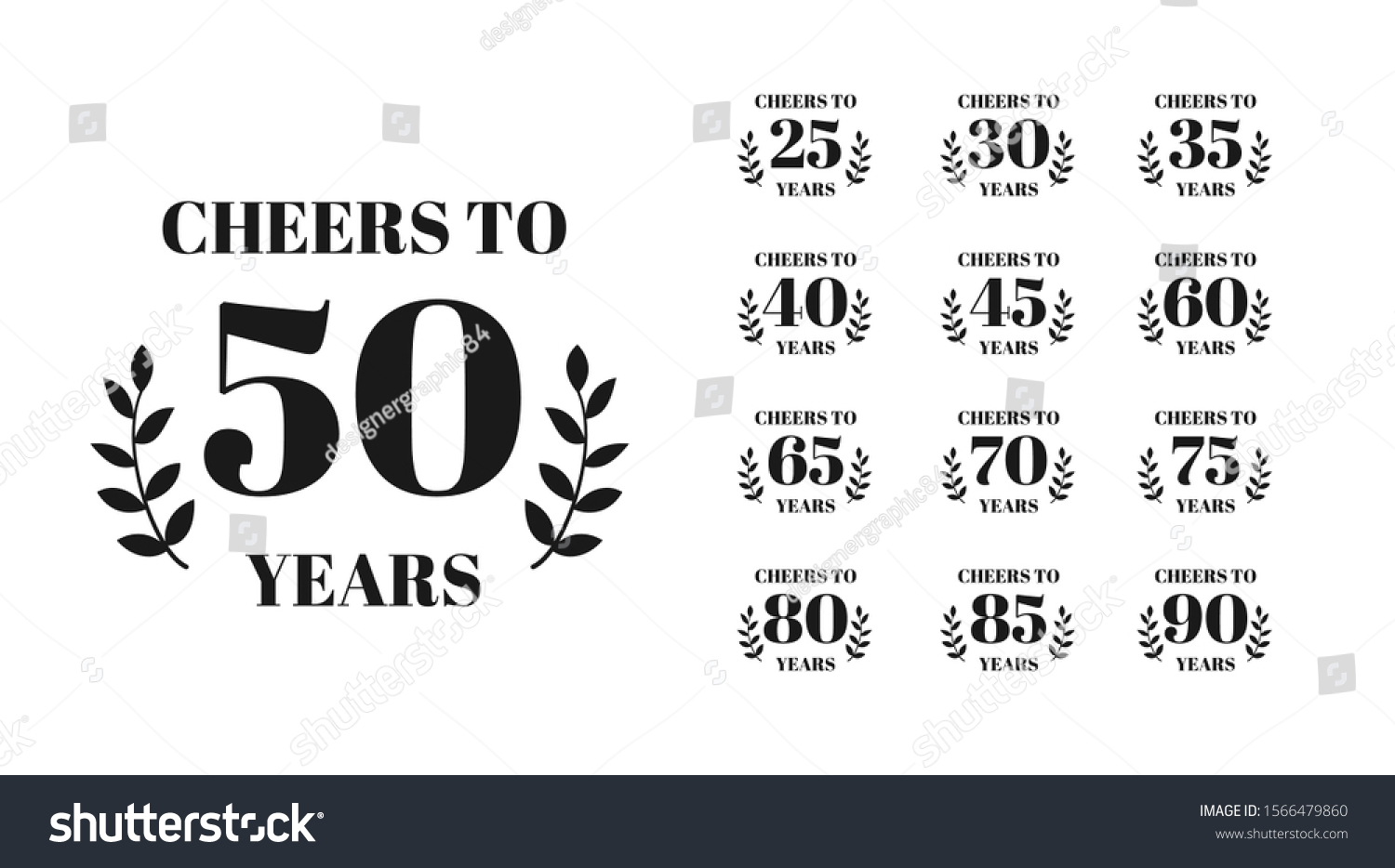 SVG of Cheers to 50 years lettering. Set of Birthday or Anniversary celebration typography. Easy to edit vector template for greeting card, banner, invitation, poster, flyer, sticker, t-shirt, etc. svg