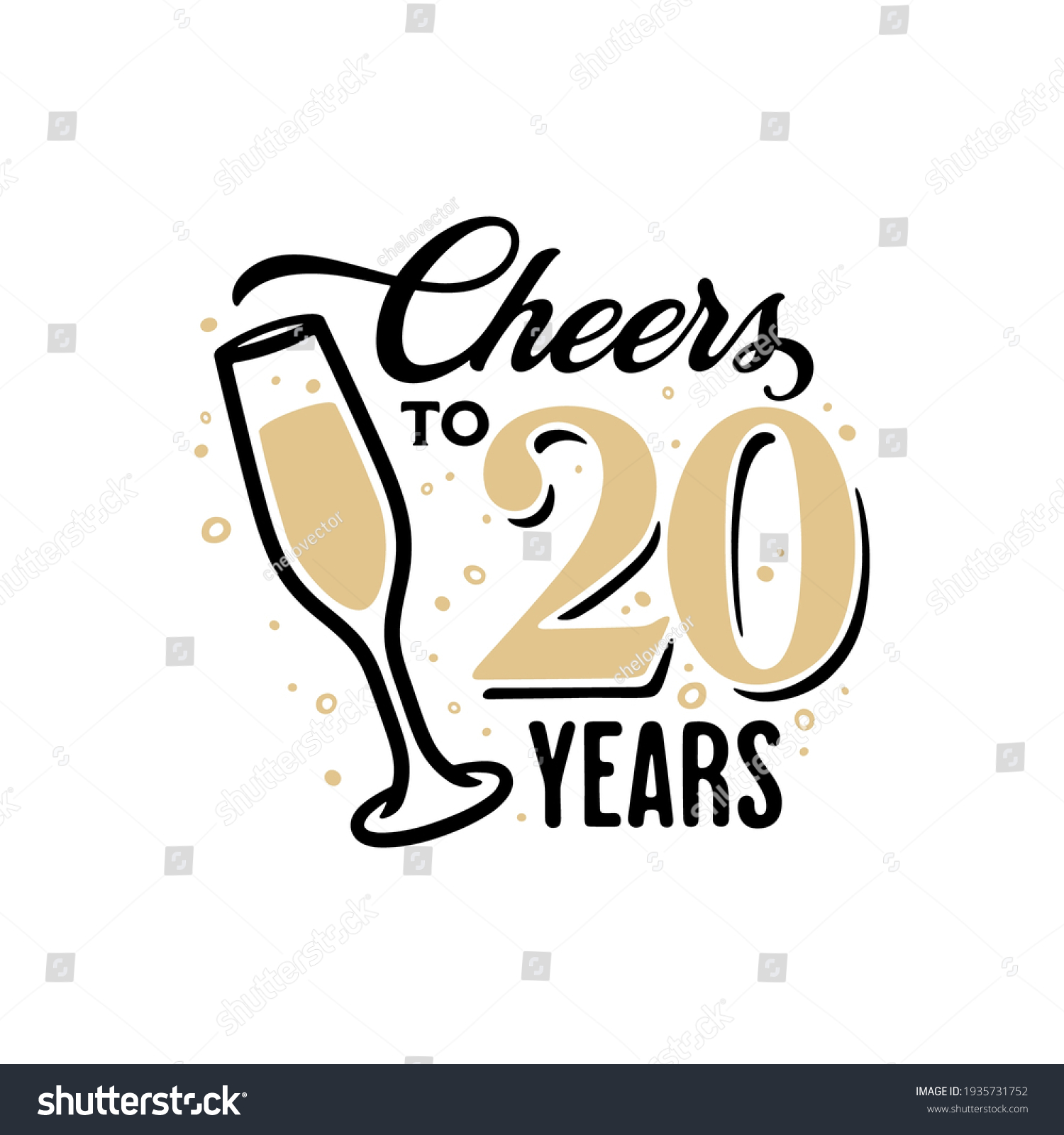 Cheers 20 Years Lettering Sign Glass Stock Vector (Royalty Free