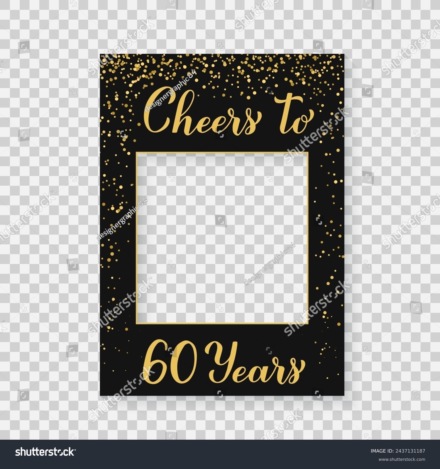 SVG of Cheers to 60 Years photo booth frame on a transparent background. 60th Birthday or anniversary photobooth props. Black and gold confetti party decorations. Vector template. svg