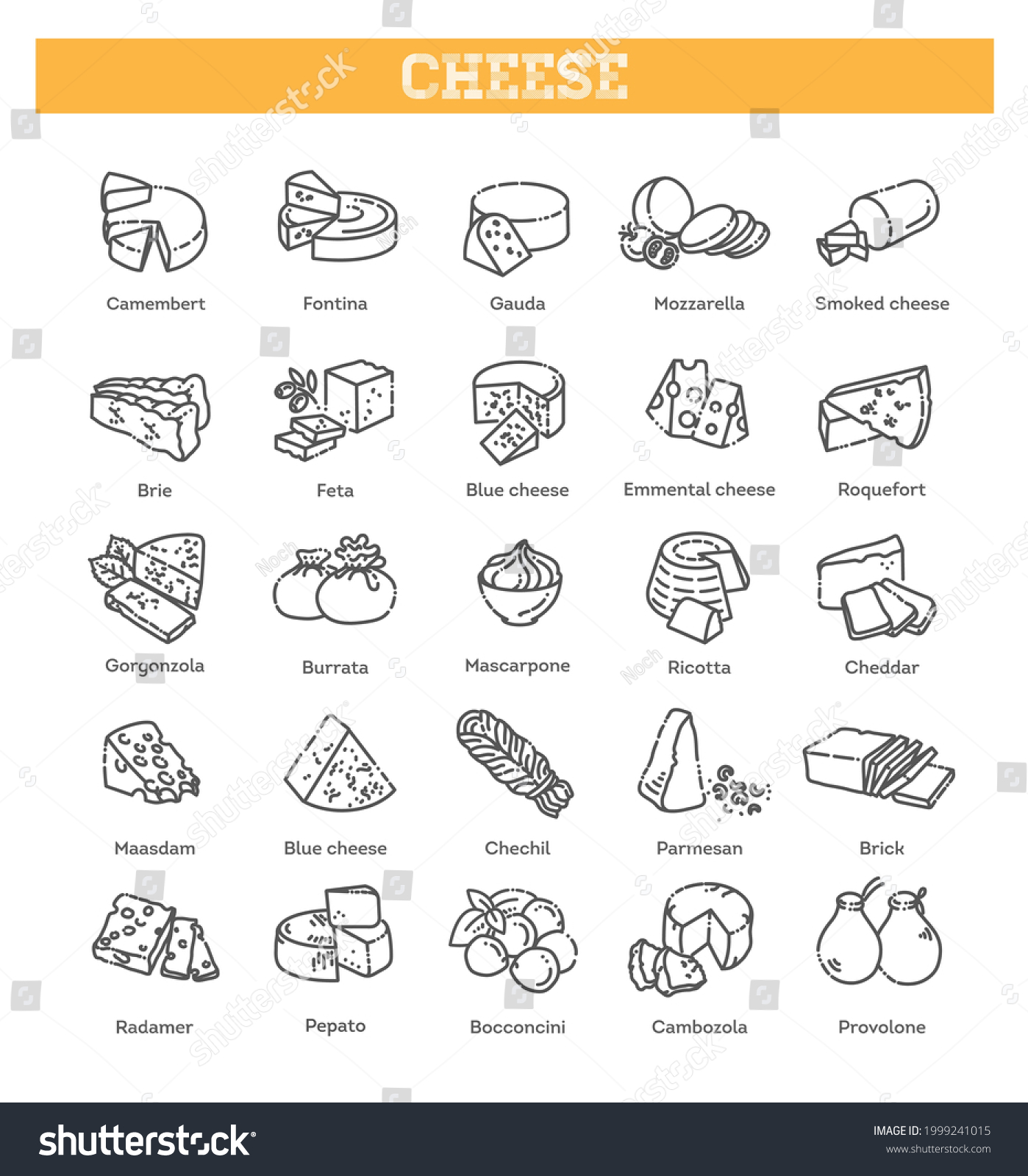 Cheese Collection Vector Illustration Cheese Types Stock Vector