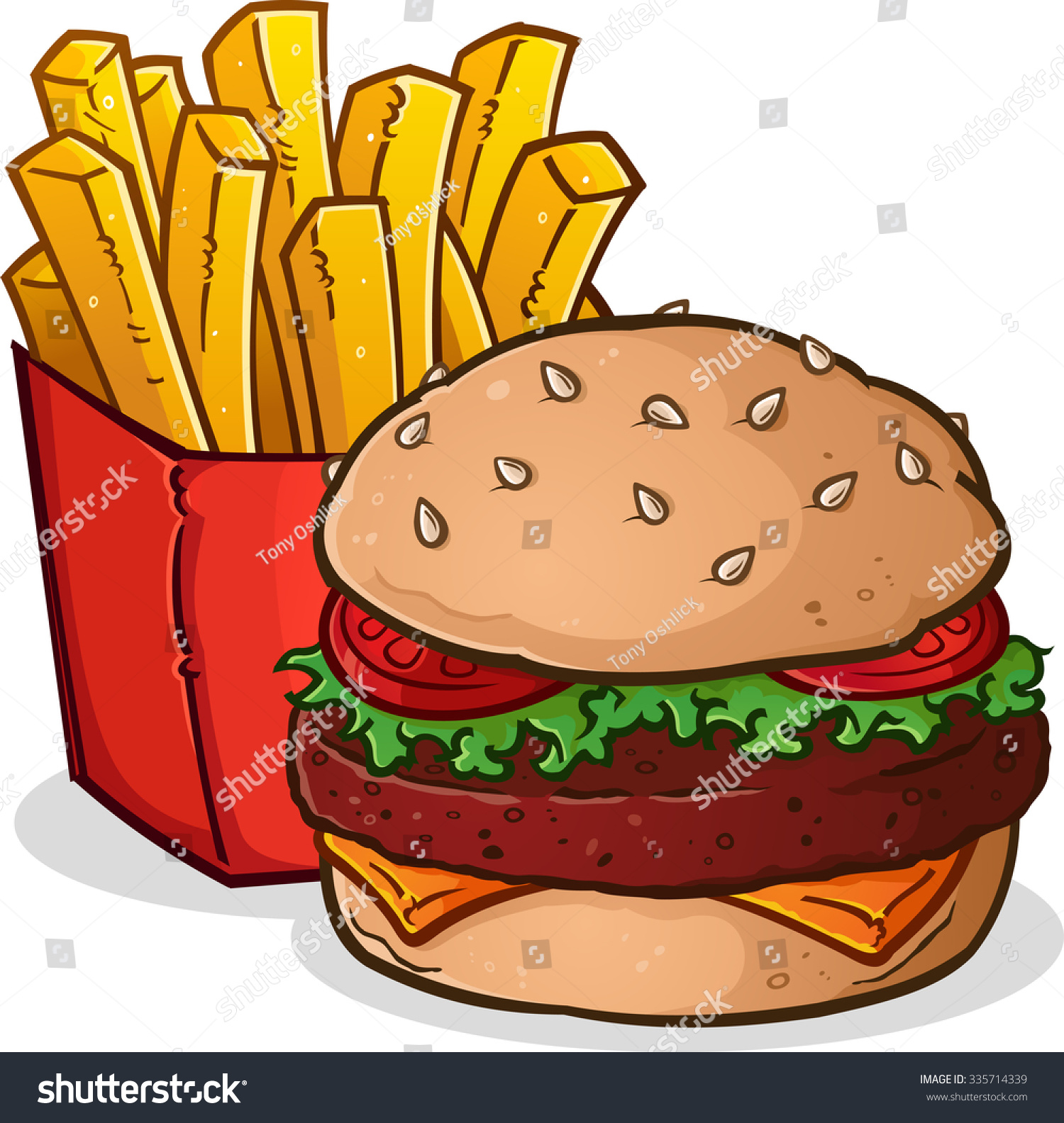 Cheeseburger French Fries Cartoon Stock Vector (Royalty Free) 335714339