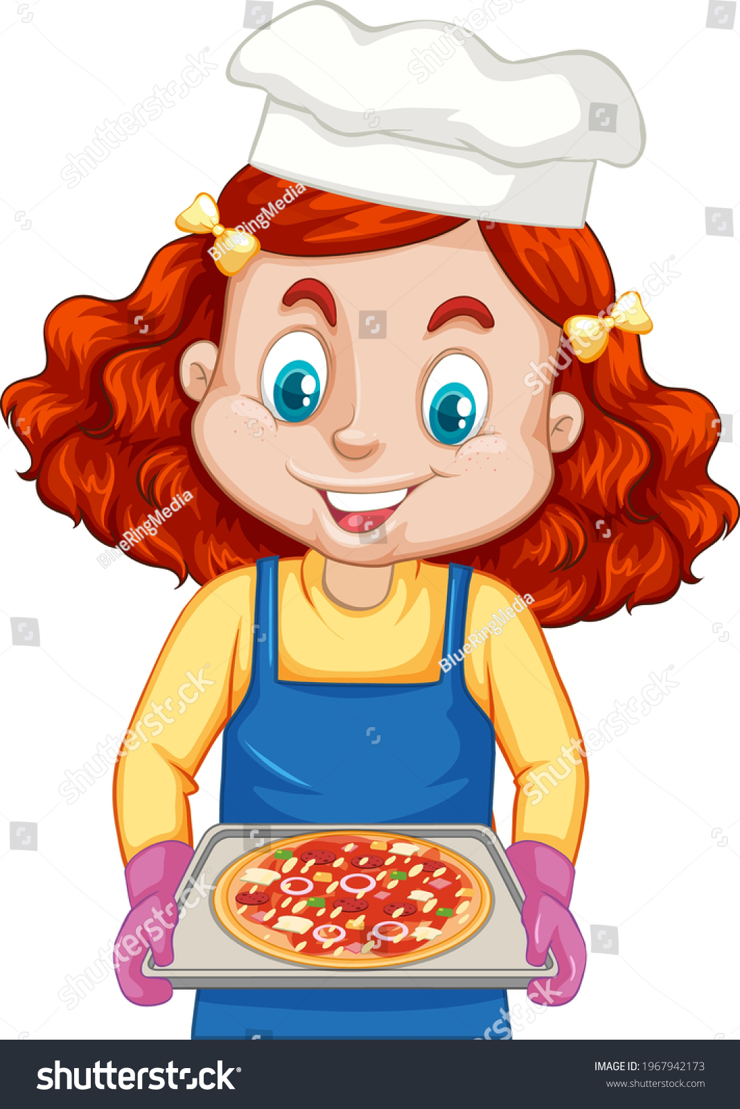 Chef Girl Cartoon Character Holding Pizza Stock Vector (Royalty Free ...