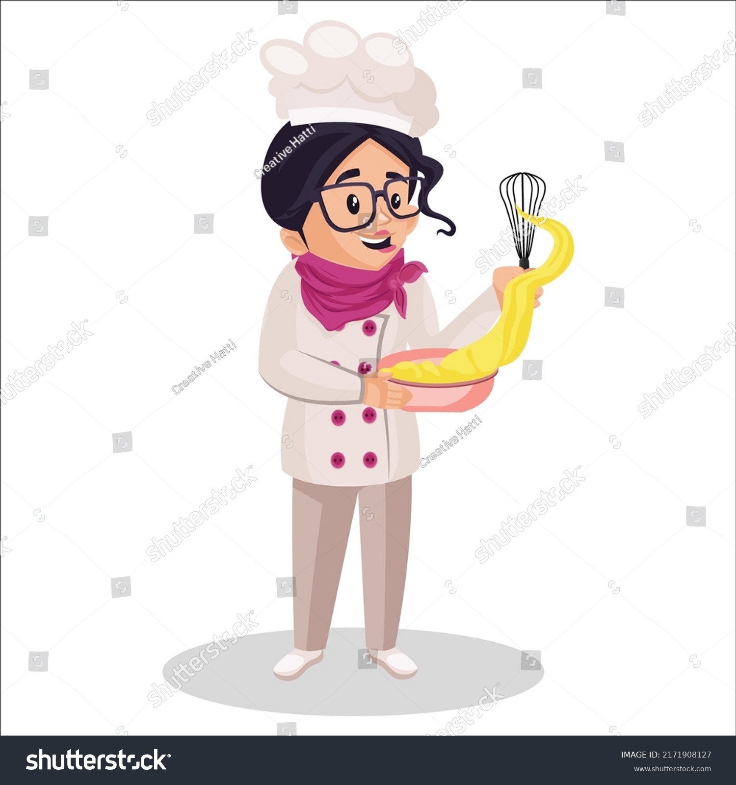 SVG of Chef girl is making cake batter with the beater. Vector graphic illustration. Individually on a white background.  svg