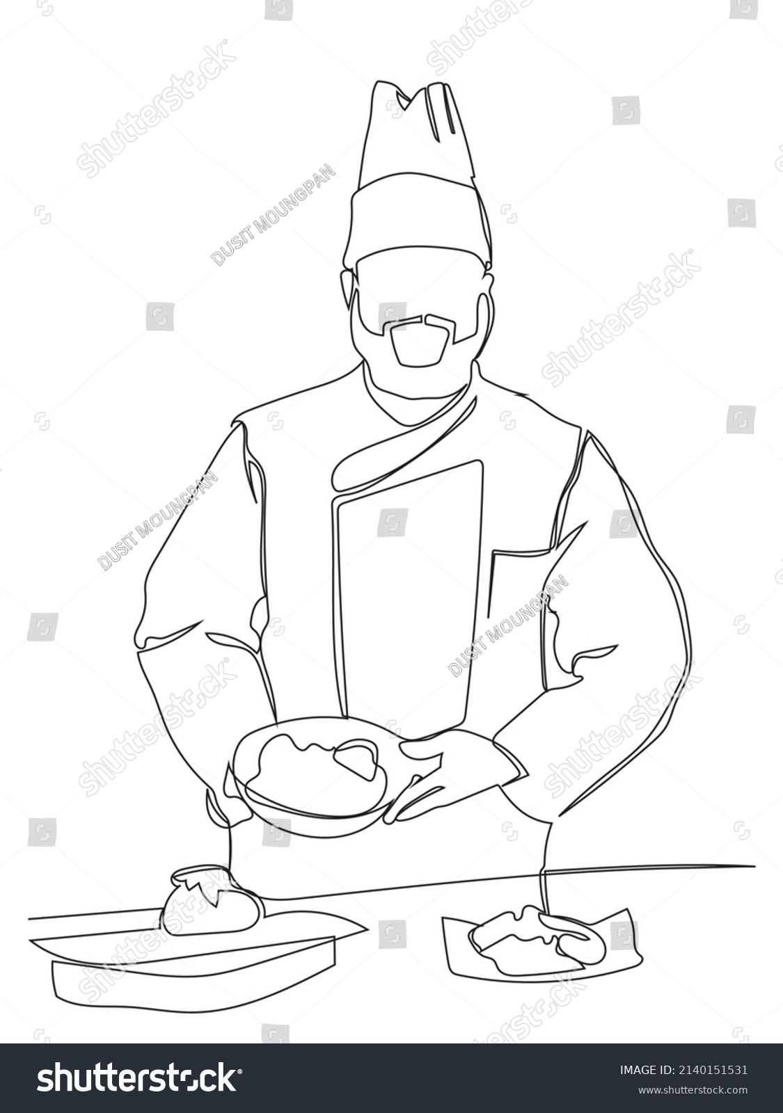 Chef Continuous Line Drawing On White Stock Vector (Royalty Free ...