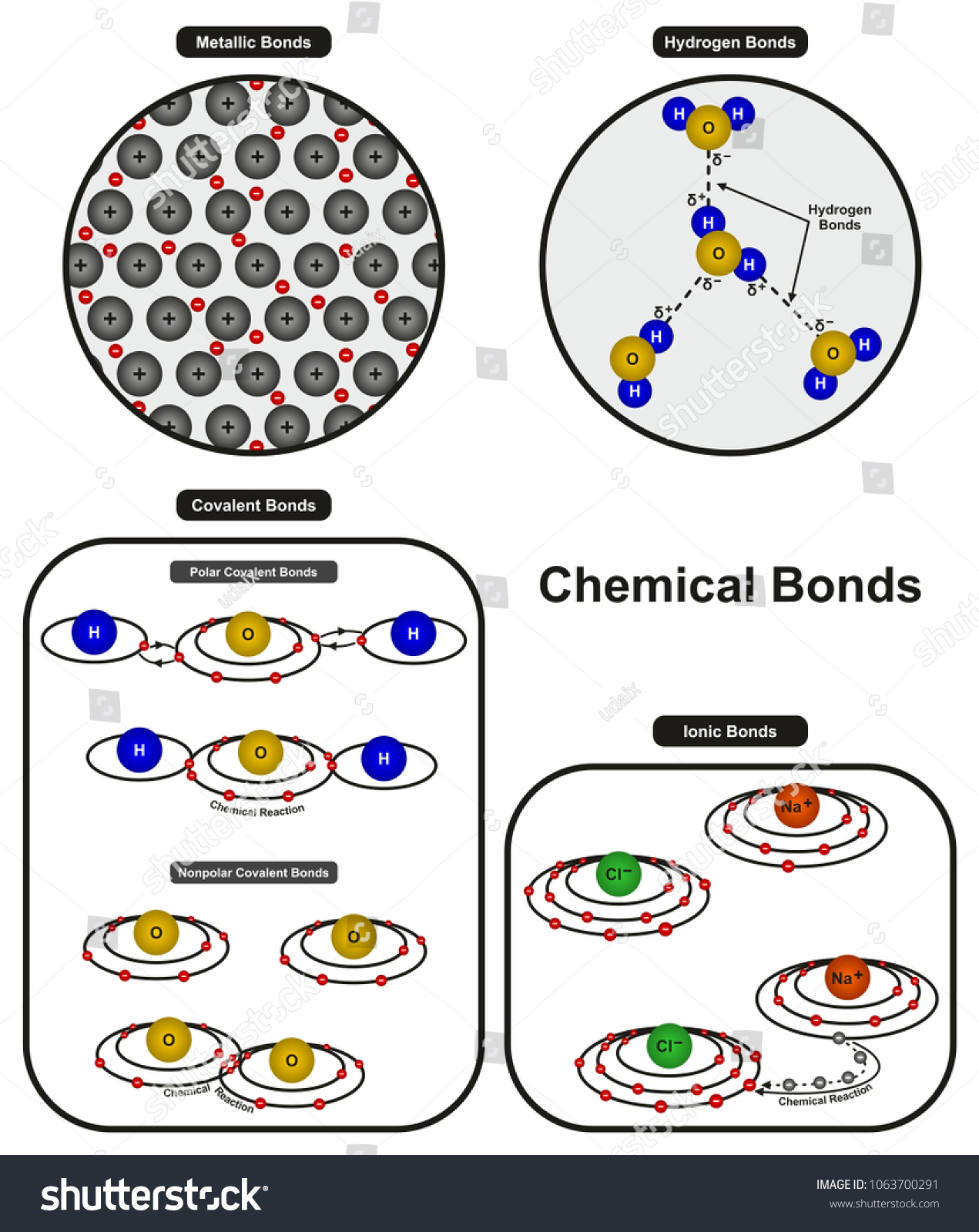 Chemical Bonds Infographic Diagram Showing Types Stok Vektör Telifsiz 1063700291