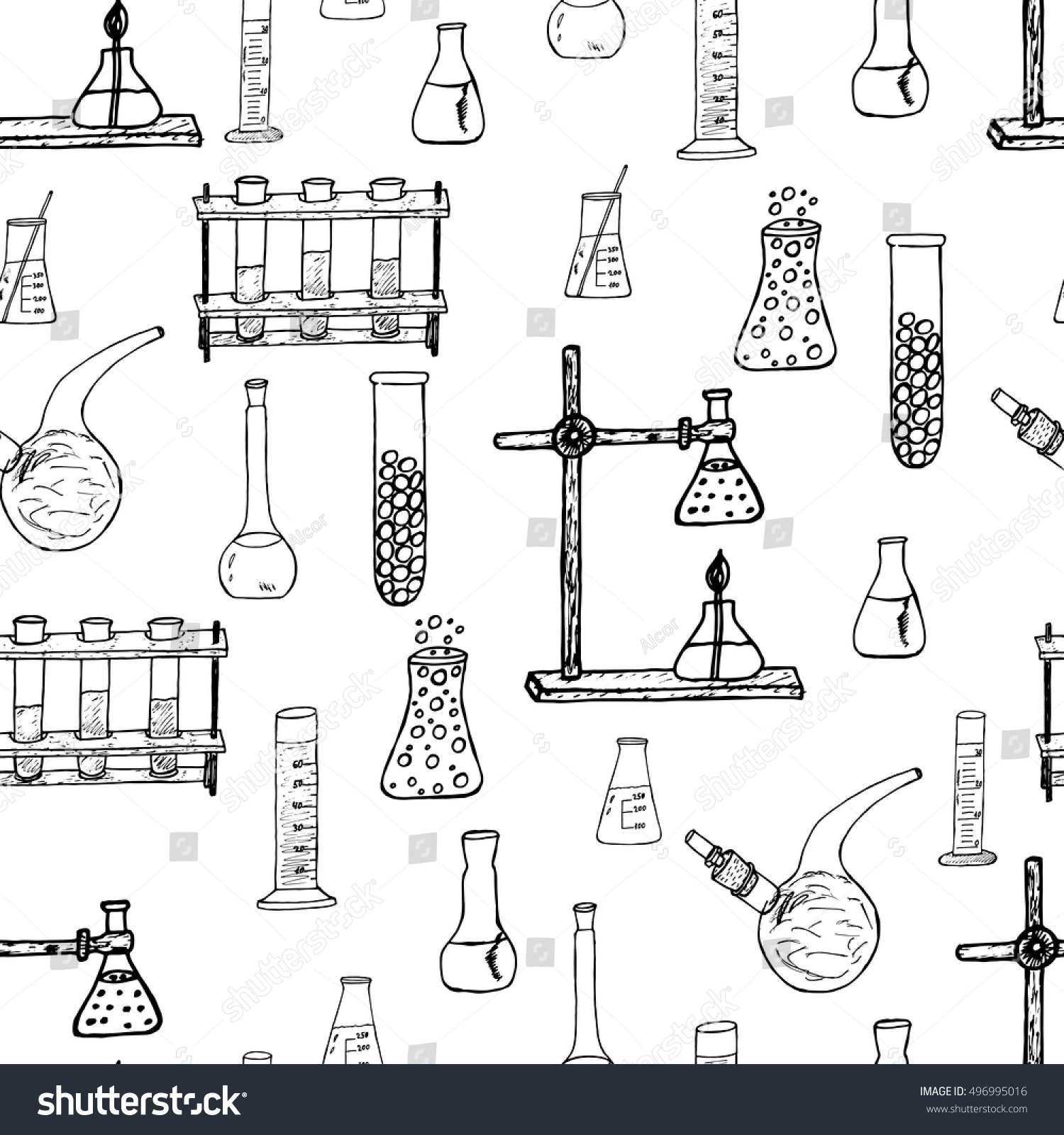 Chemical Equipment Hand Drawn Pattern Freehand Stock Vector (Royalty