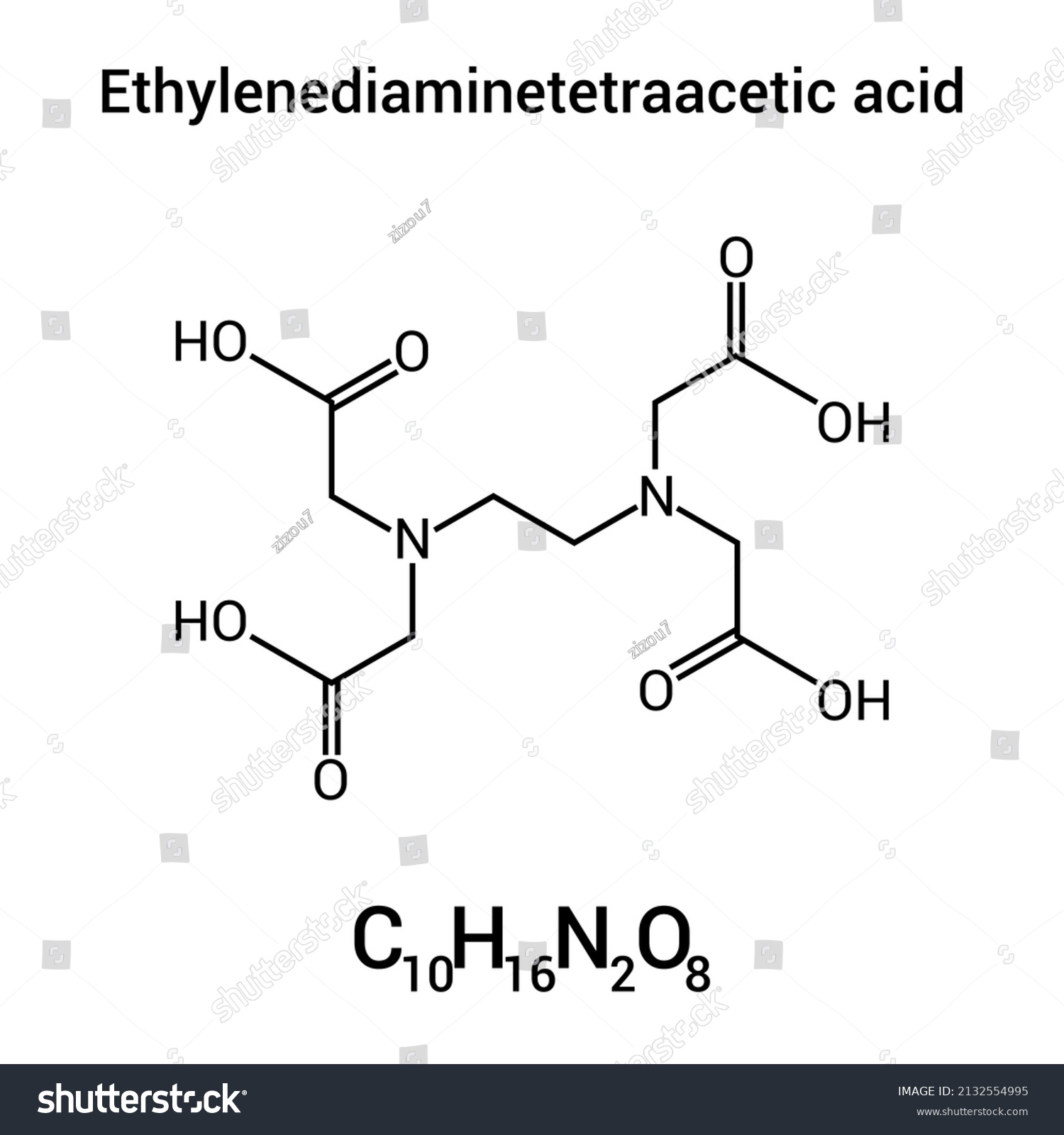 Chemical Structure Ethylenediaminetetraacetic Acid Edta C10h16n2o8 ...