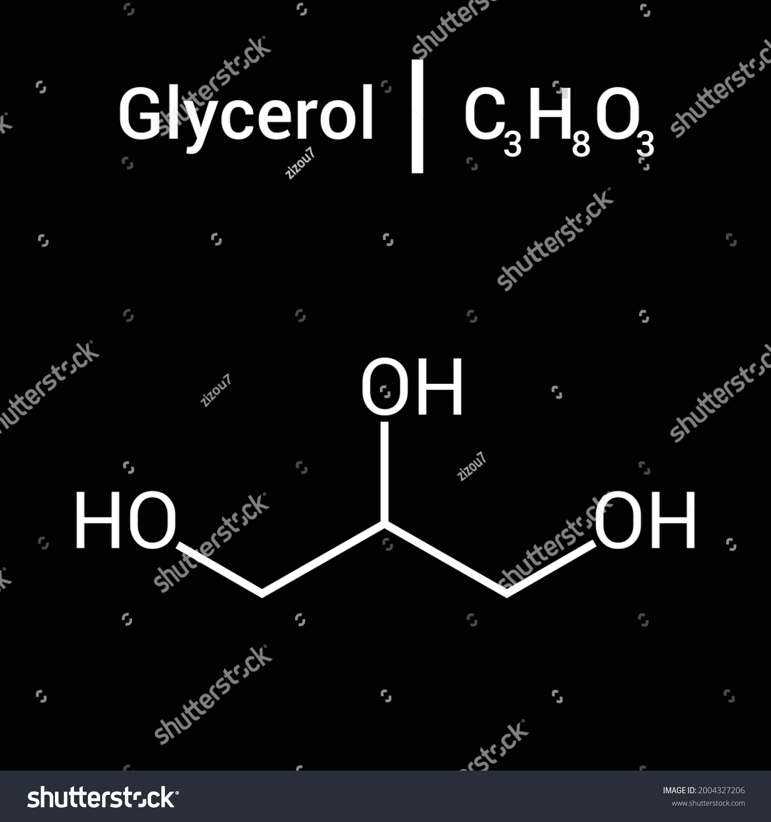 Chemical Structure Glycerol Glycerine Glycerin C3h8o3 Stock Vector Royalty Free 2004327206