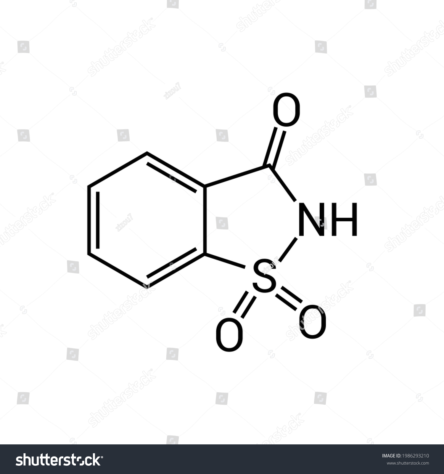 SVG of chemical structure of saccharin (C7H5NO3S) svg