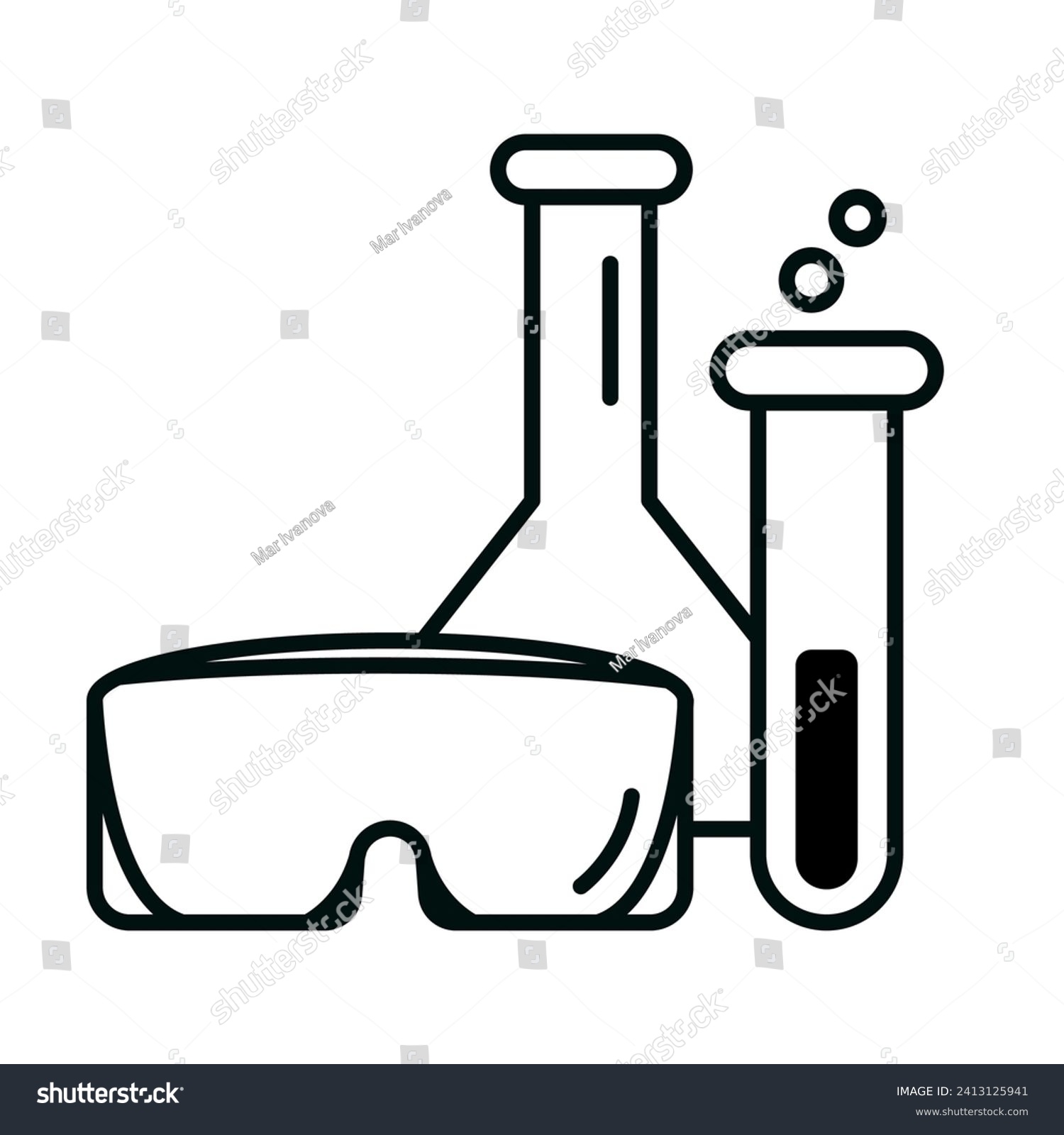 recommend clip art: Chemist supplies icon. Vector image of glasses, triangular flask and test tube.