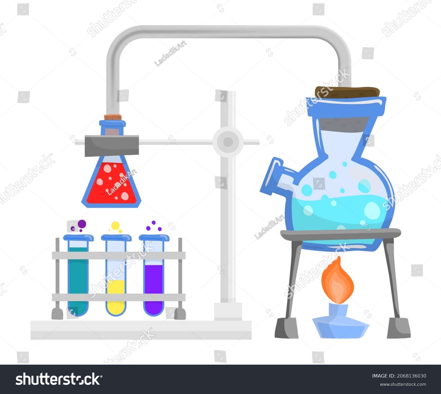 Chemistry Concept Cartoon Flasks Beaker Laboratory Stock Vector ...