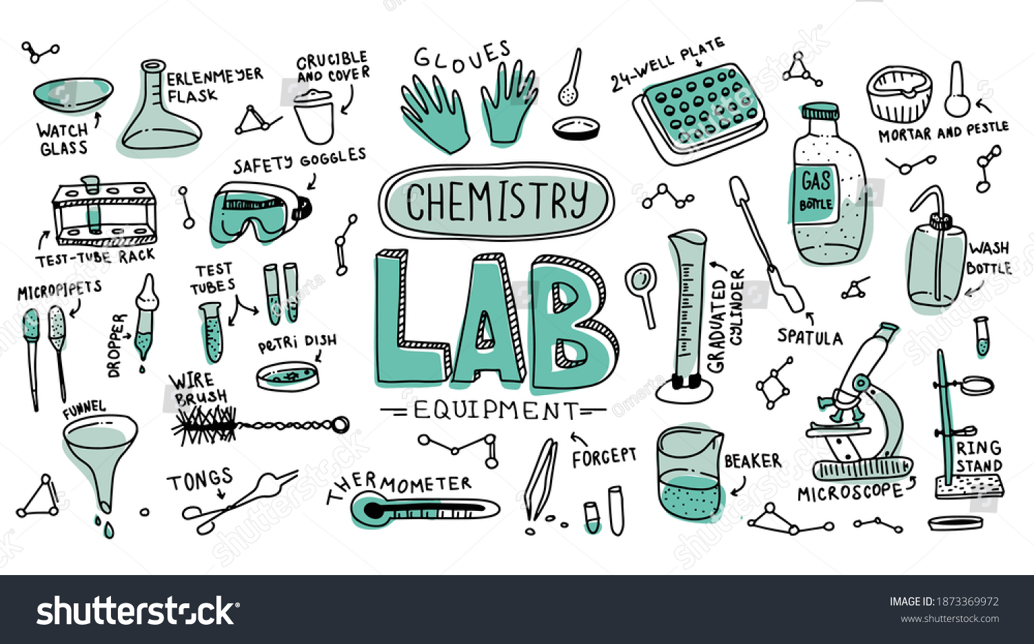 Vektor Stok Chemistry Lab Equipment Doodle Hand Draw (Tanpa Royalti