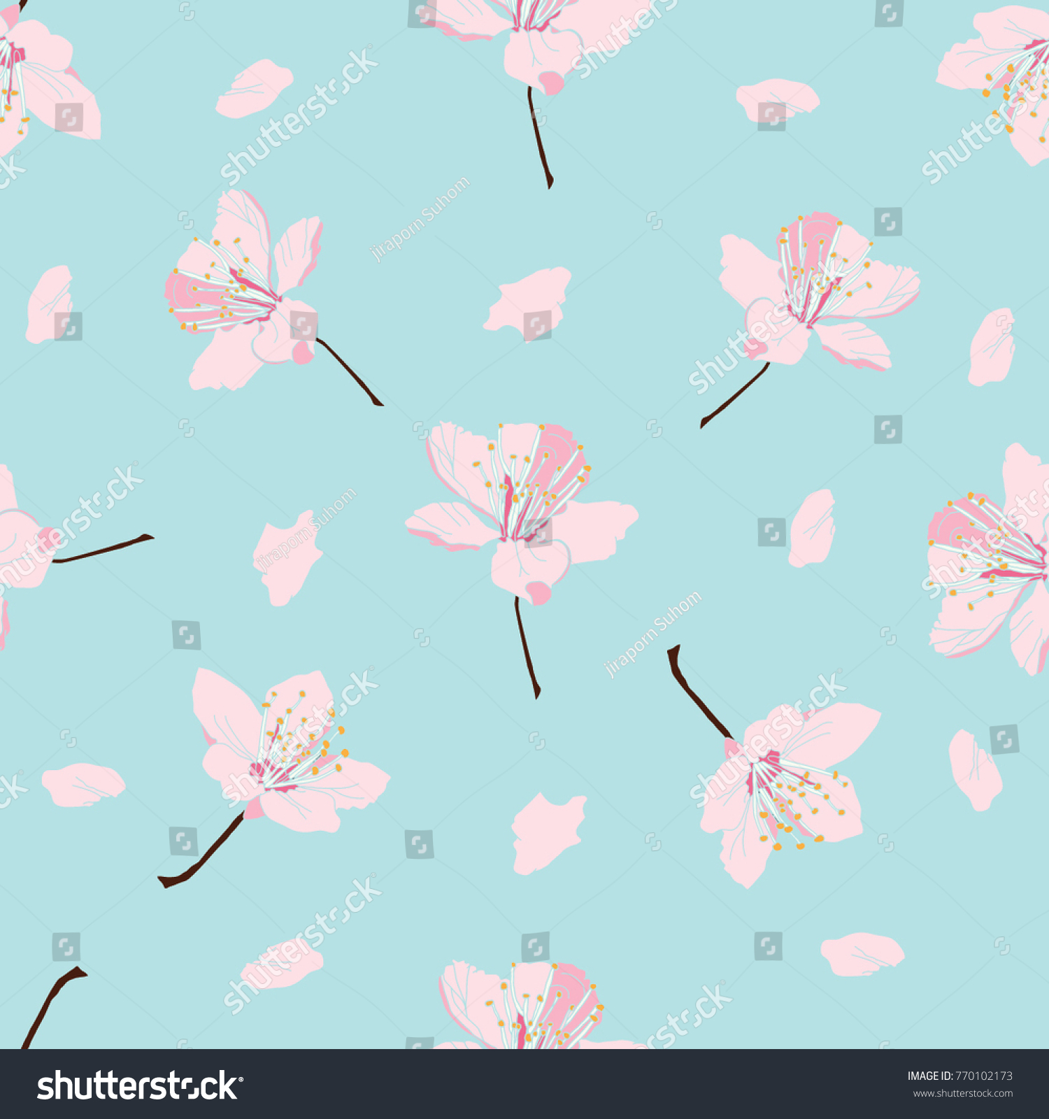 Cherry Blossom Pattern Light Blue Background Stock Vector (Royalty Free ...