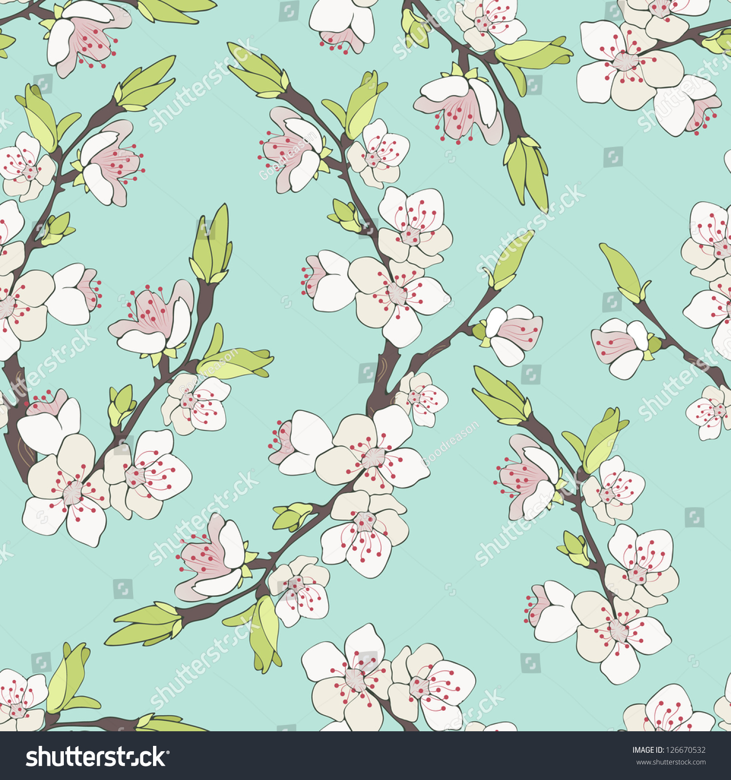 Cherry Branch In Blossom. Seamless Texture. Stock Vector Illustration ...