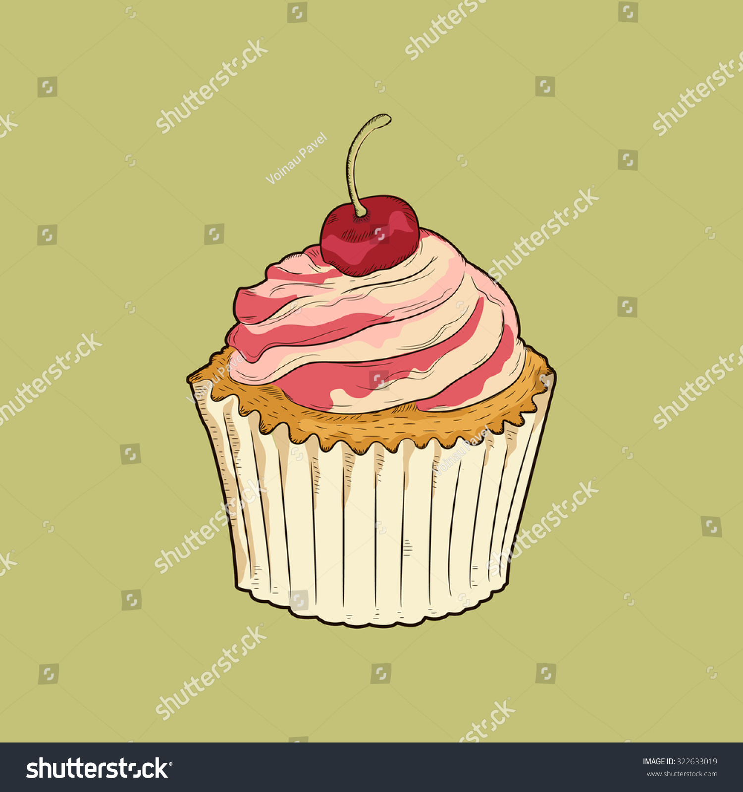 SVG of Cherry cupcake hand drawn illustration. Vector svg