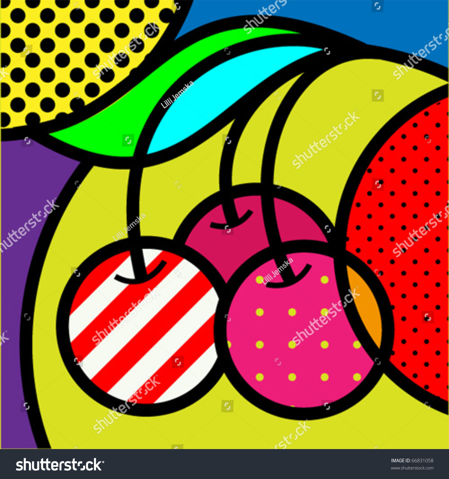 Cherry Popart Fruits Vector Illustration Design  Stock 