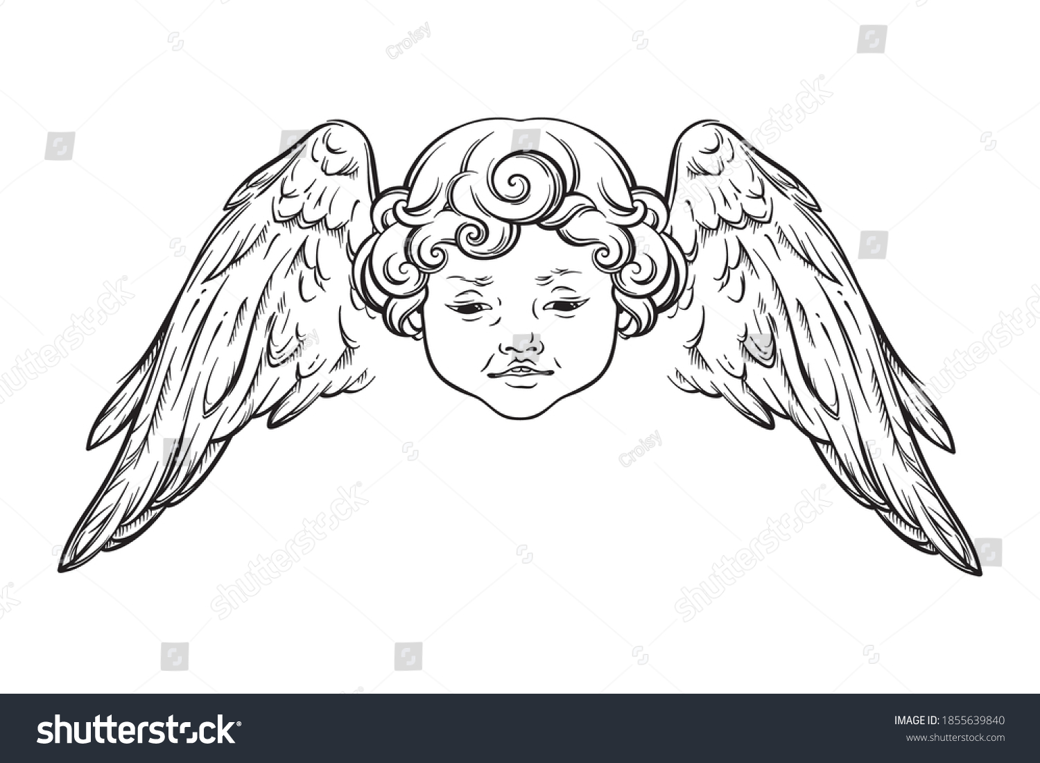 Cherub Cute Winged Curly Smiling Baby Stock Vector (Royalty Free ...