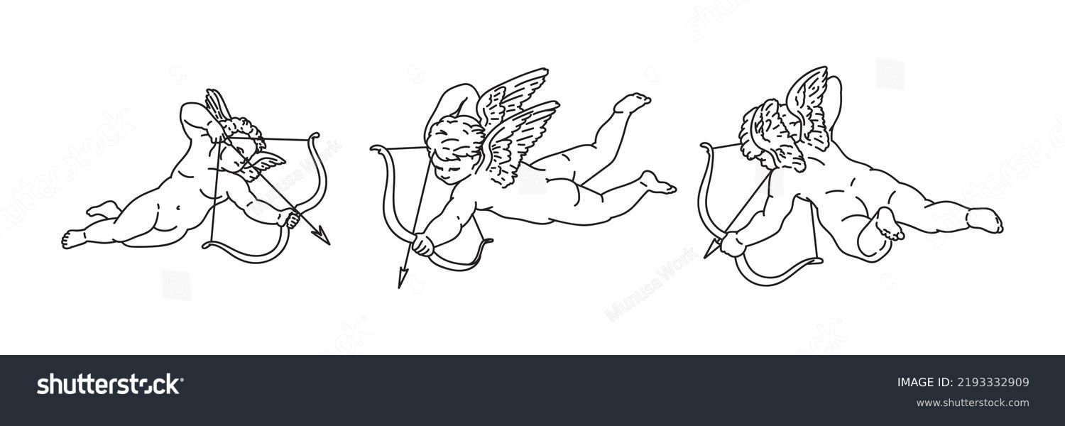 SVG of cherub outlines and line art for valentines day with cupid vector. Vector on isolated white background. For printing on cards, invitations, tattoo, clothing design, etc svg
