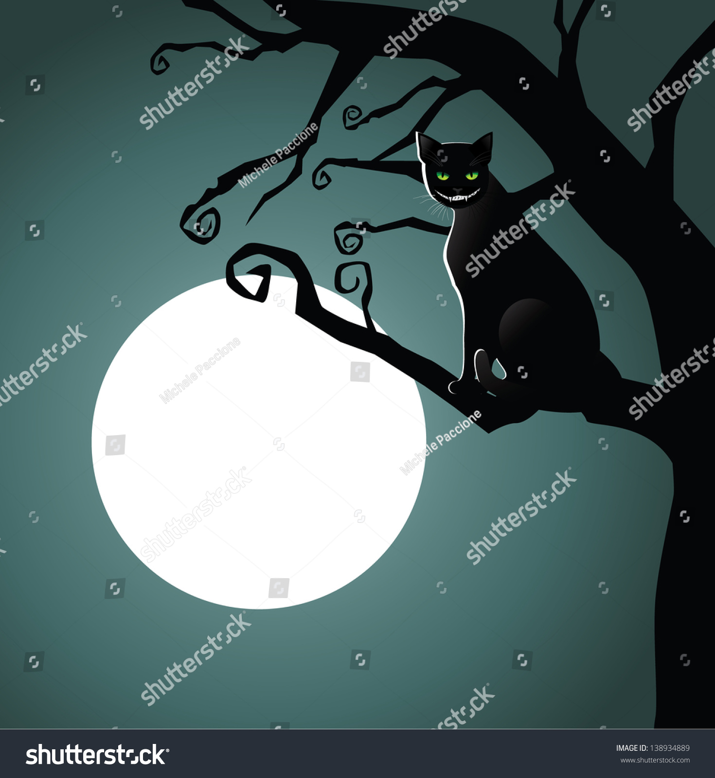 SVG of Cheshire cat in the moonlight. EPS 10 vector, grouped for easy editing. No opne shapes or paths. svg