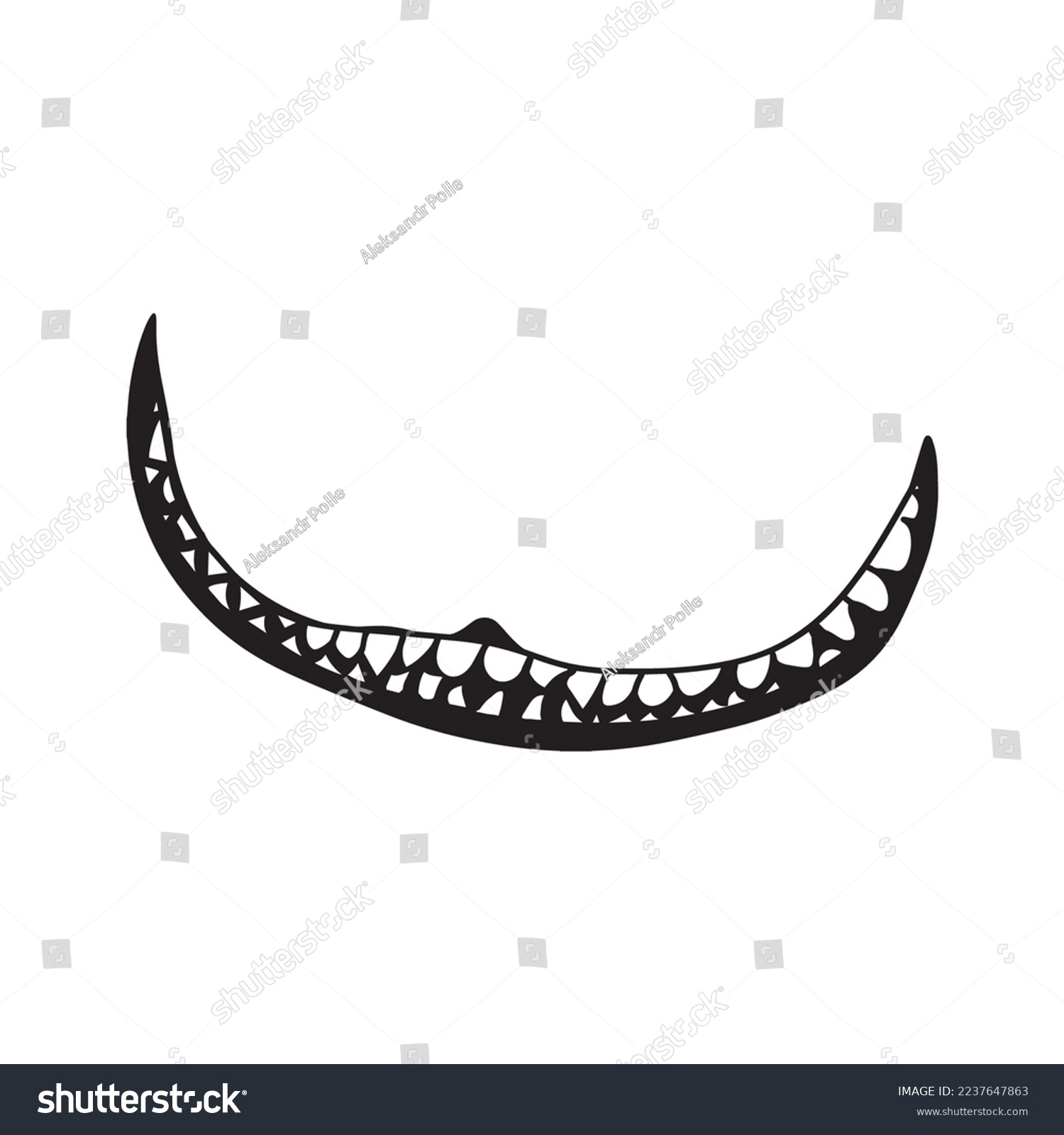 SVG of Cheshire cat smile, grin with teeth black silhouette. Vector drawing on a transparent background. svg